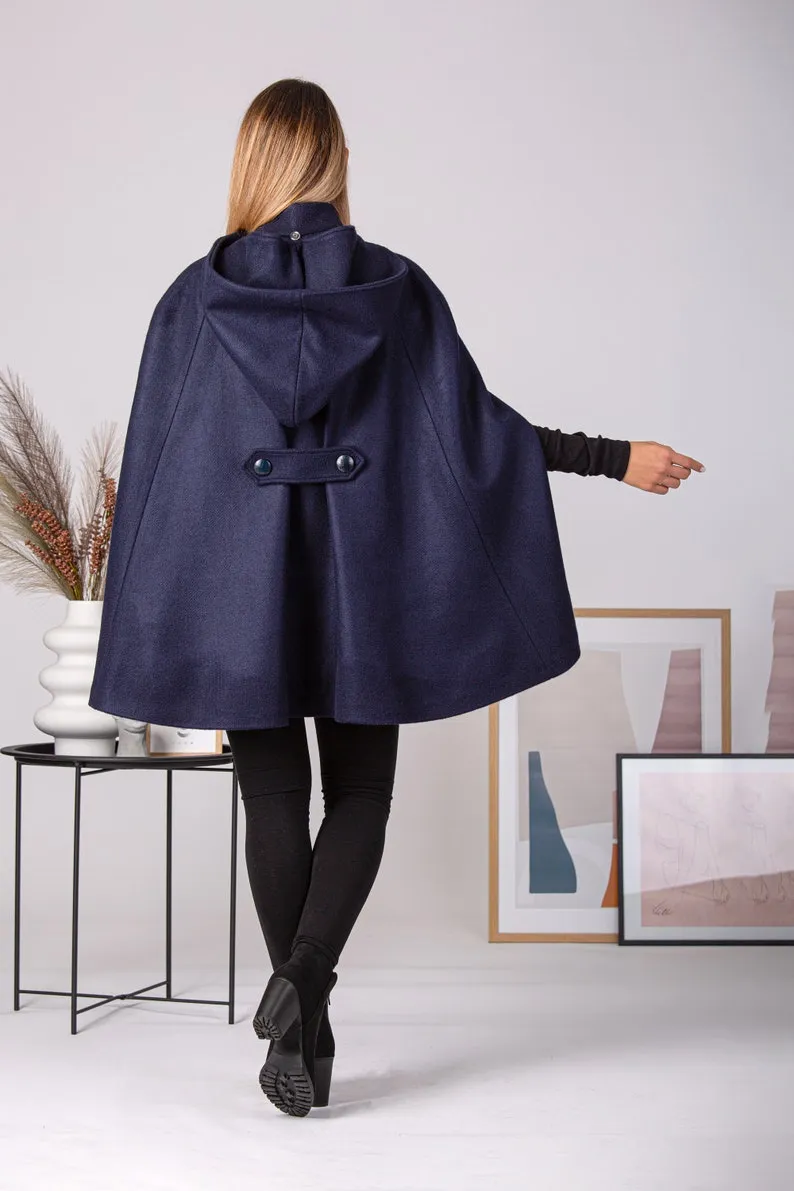 Raspberry Hooded Wool Cape Coat