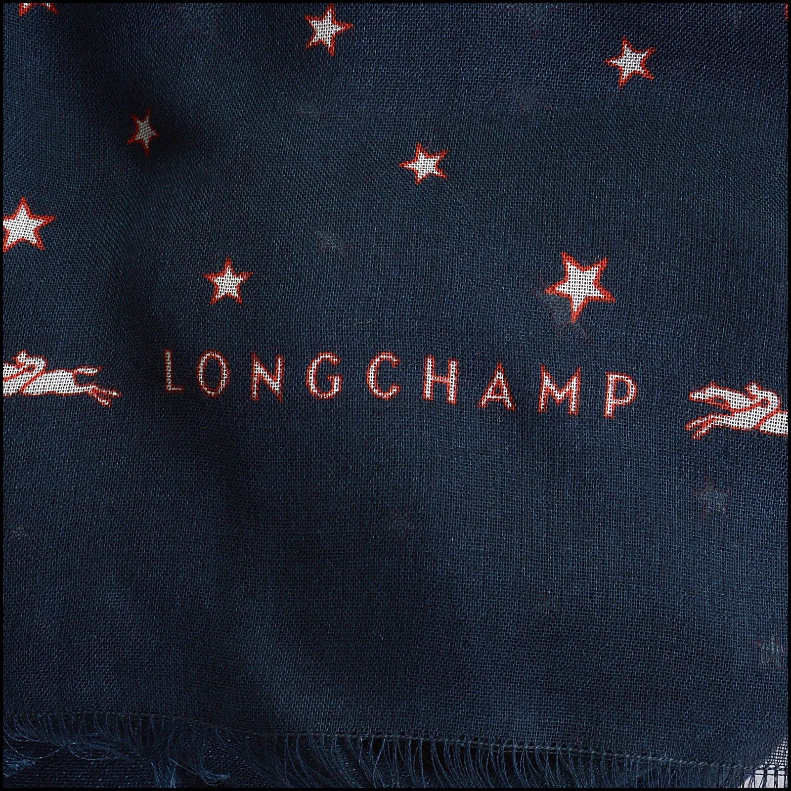 RDC14304 Authentic LONGCHAMP Navy Blue & Red/White Stars Modal/Silk Stole