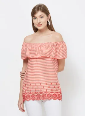 Red Off Shoulder Stripe Top