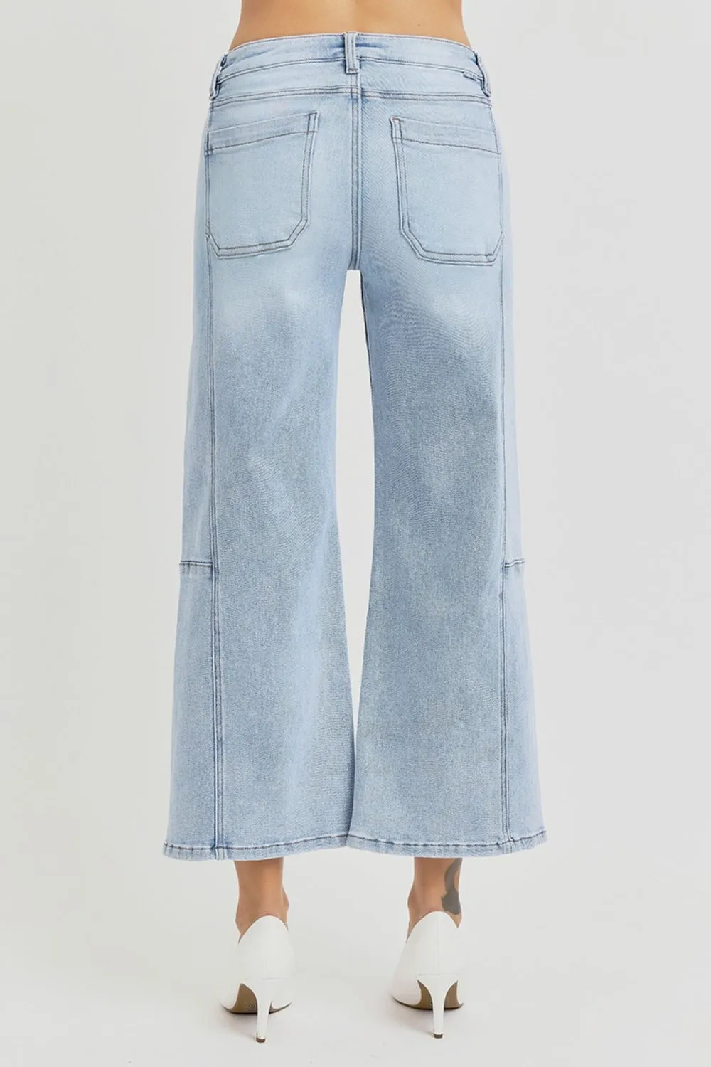 RISEN Full Size High Rise Seamed Detail Wide Leg Crop Jeans