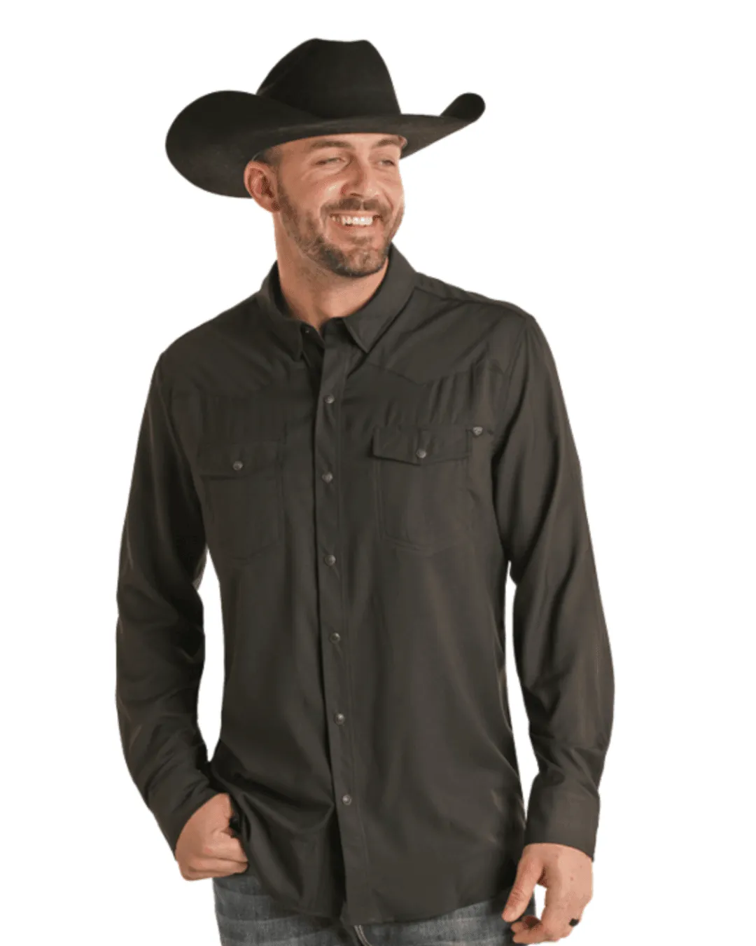 Rock & Roll Cowboy Men's Black Solid Tek Snap Long Sleeve Western Shirt BMN2S02400