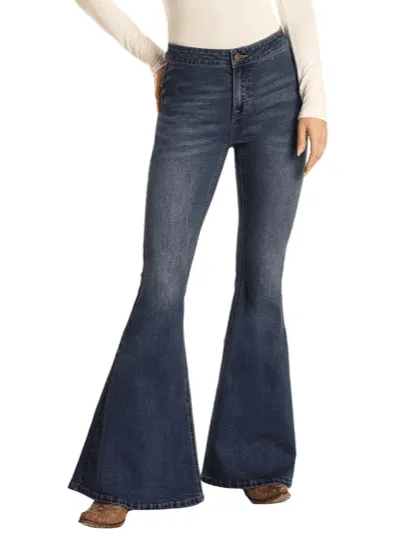 Rock & Roll Cowgirl Junior's High Rise Extra Stretch Bell Bottom Jeans WPB3508