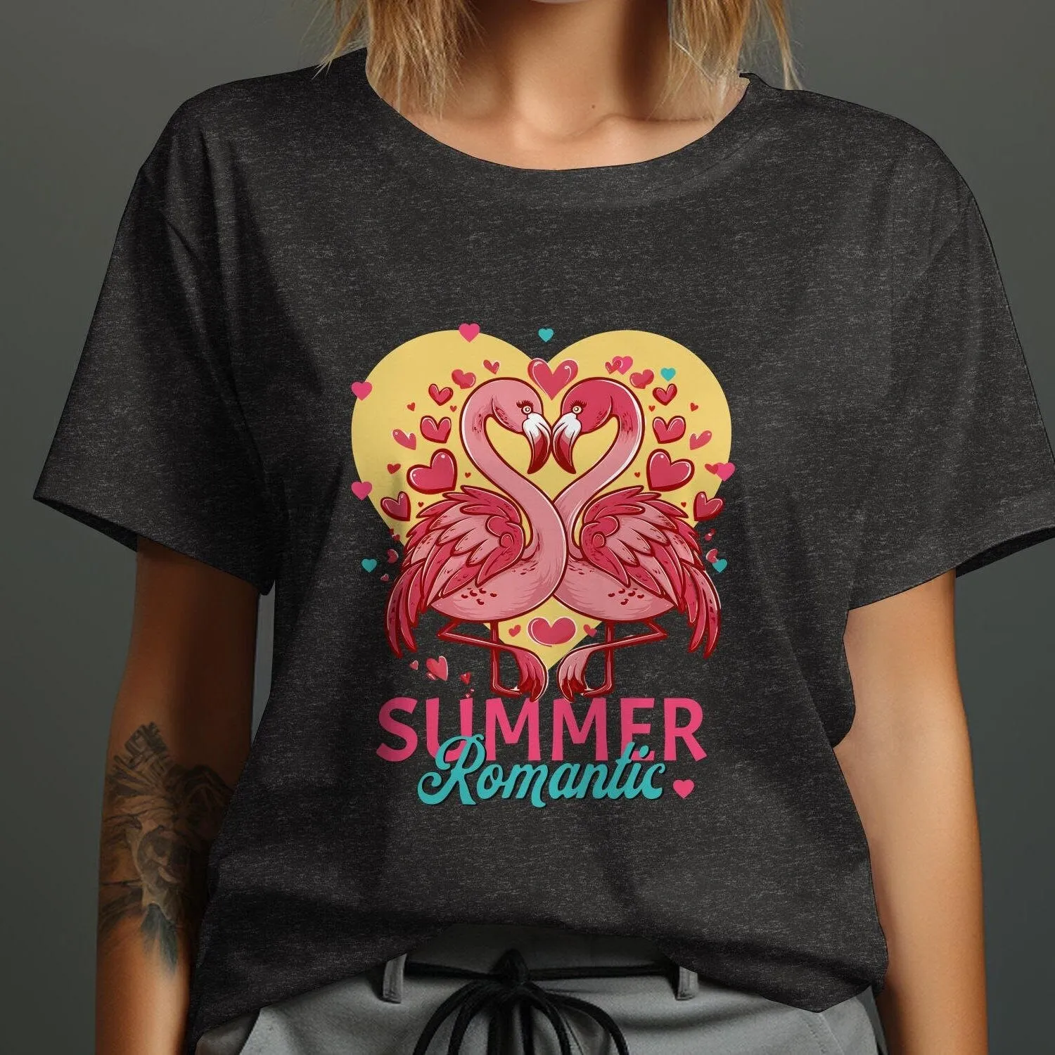 Romantic Flamingo T-Shirt, Summer Love Birds Tee, Pink Flamingo Heart Design, Couples Gift Idea, Honeymoon Shirts