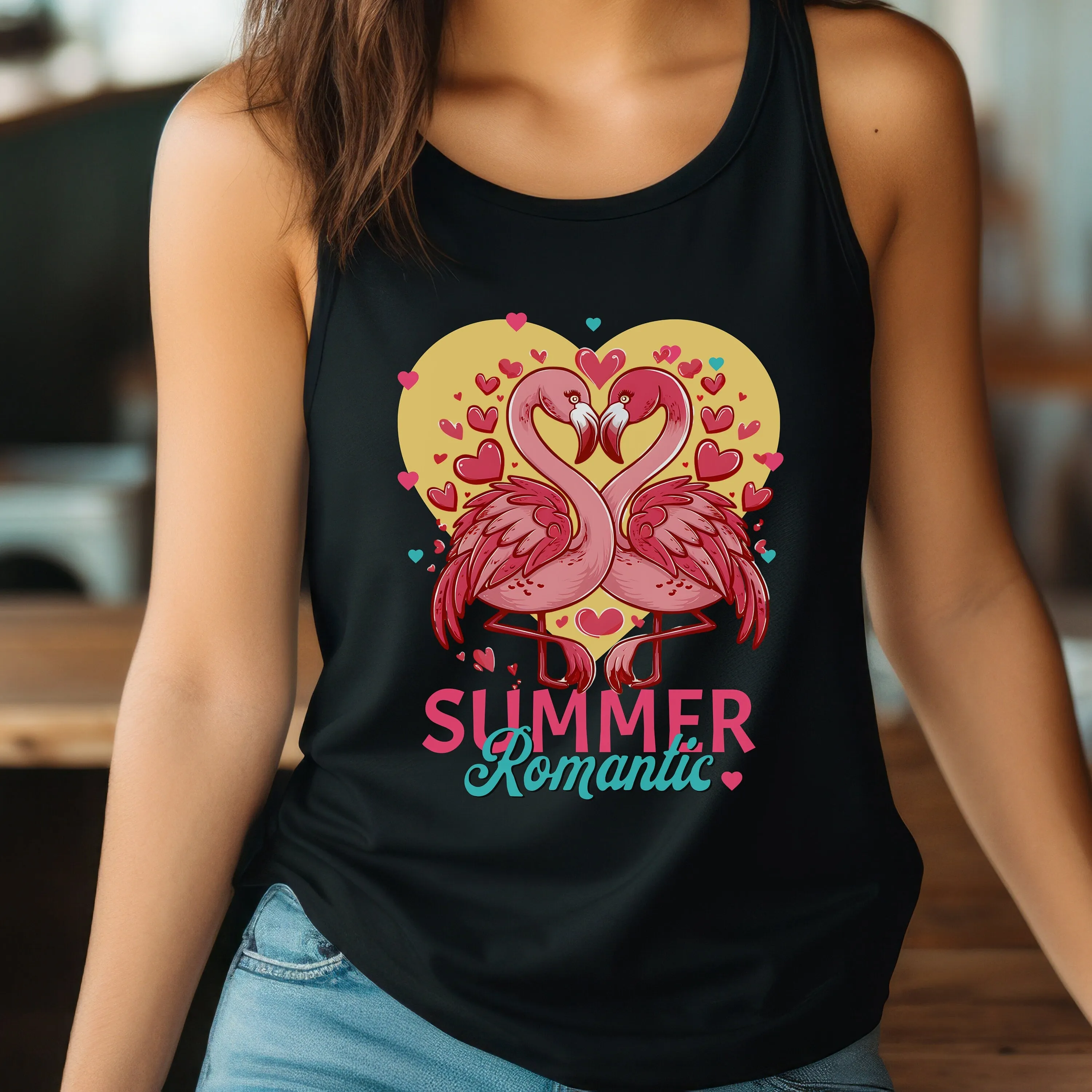 Romantic Flamingo T-Shirt, Summer Love Birds Tee, Pink Flamingo Heart Design, Couples Gift Idea, Honeymoon Shirts