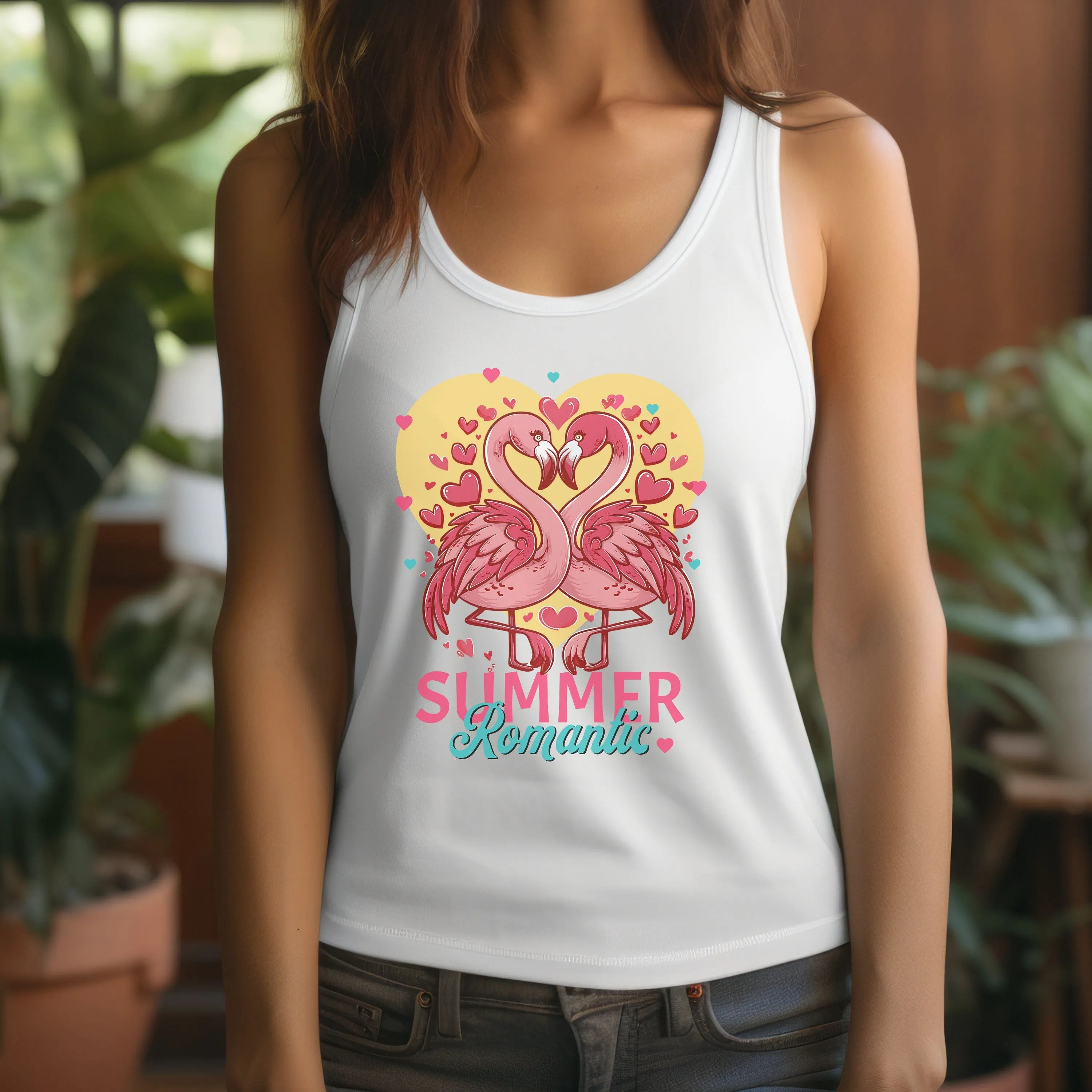 Romantic Flamingo T-Shirt, Summer Love Birds Tee, Pink Flamingo Heart Design, Couples Gift Idea, Honeymoon Shirts