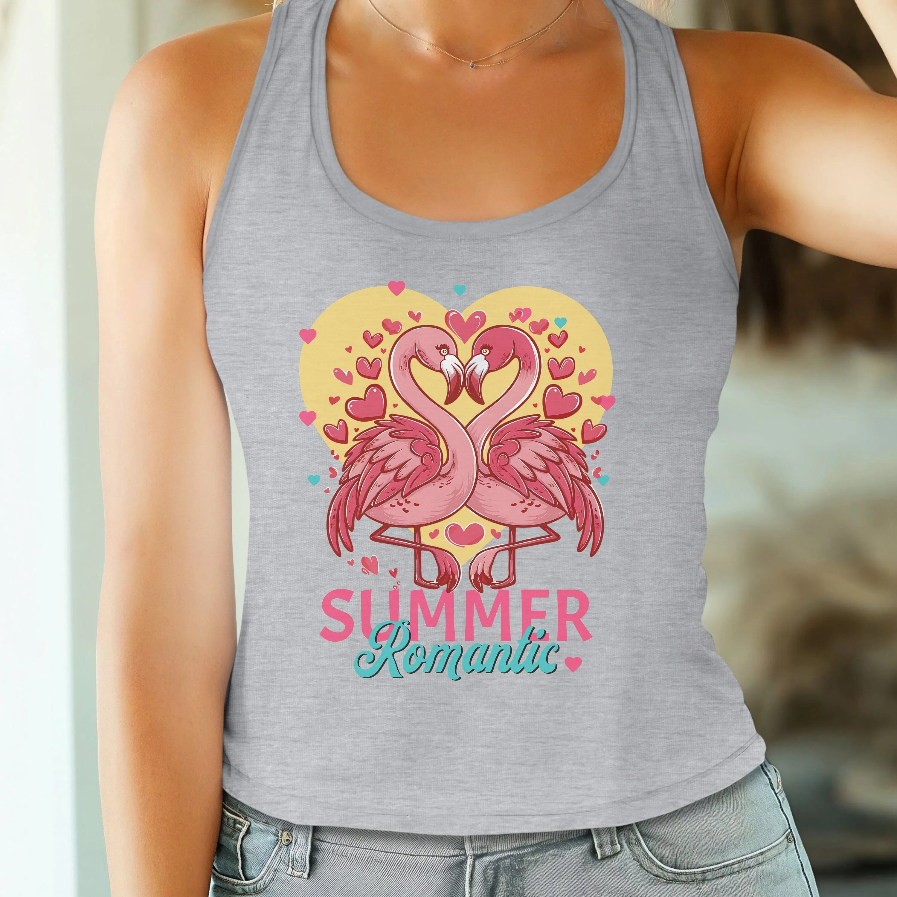 Romantic Flamingo T-Shirt, Summer Love Birds Tee, Pink Flamingo Heart Design, Couples Gift Idea, Honeymoon Shirts