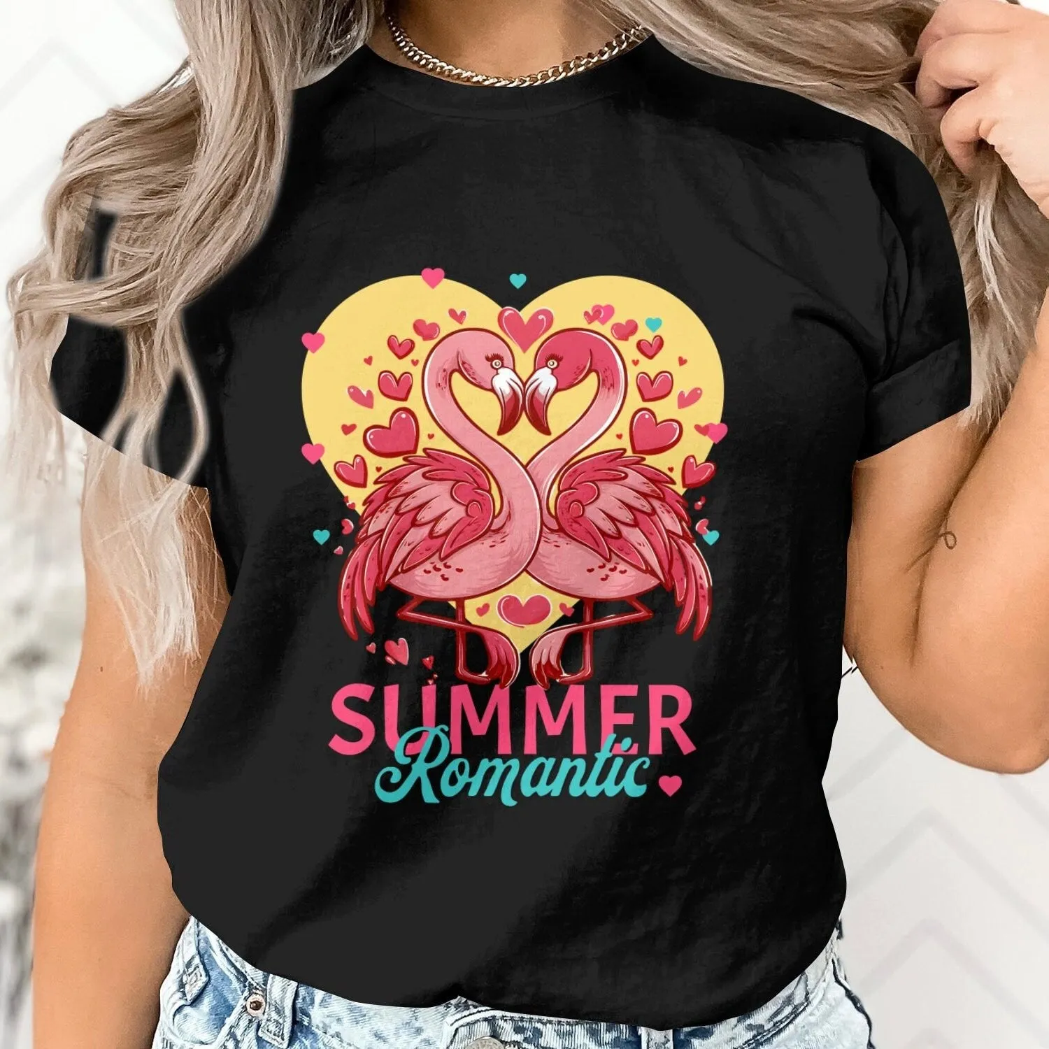 Romantic Flamingo T-Shirt, Summer Love Birds Tee, Pink Flamingo Heart Design, Couples Gift Idea, Honeymoon Shirts