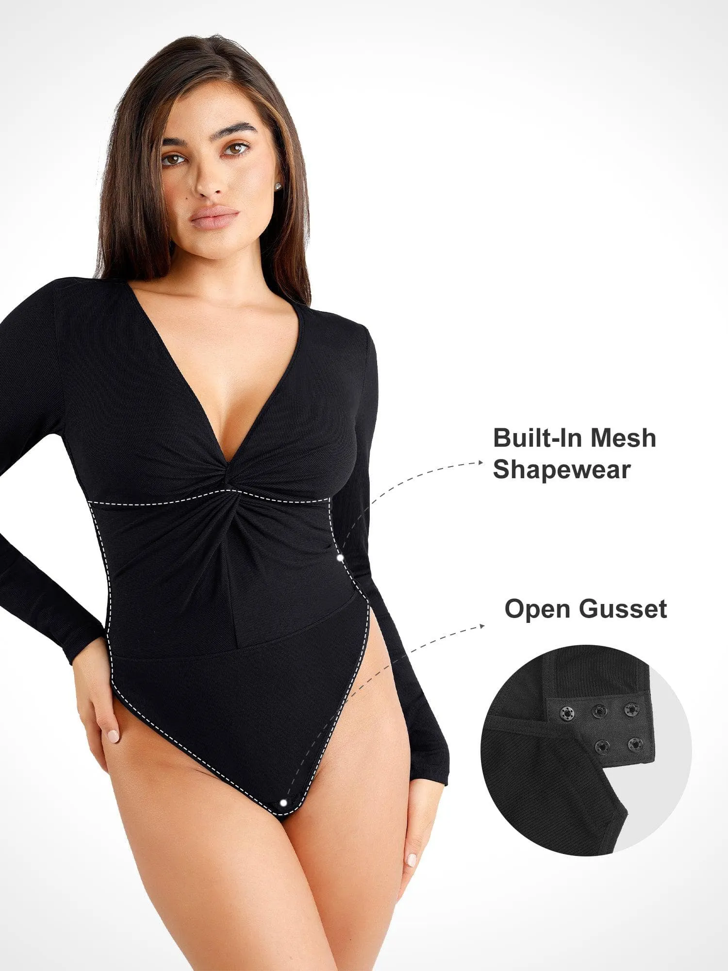 Shapewear Long Sleeve Twist Front Modal Thong Bodysuit