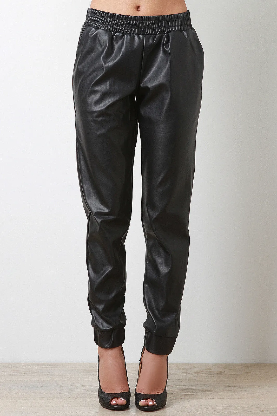 Side Pocket Vegan Leather Joggers