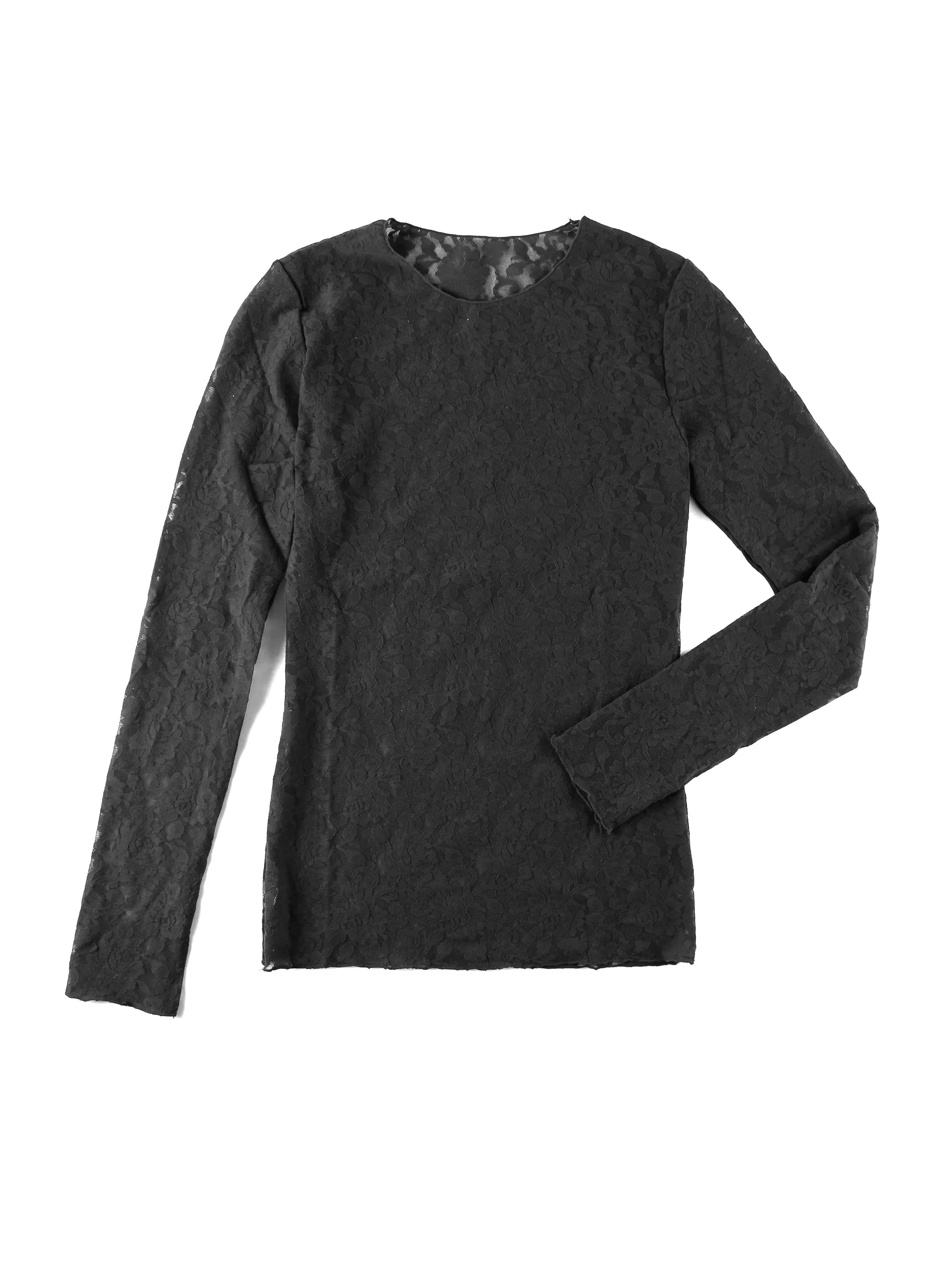 Signature Lace Long Sleeve Top Black