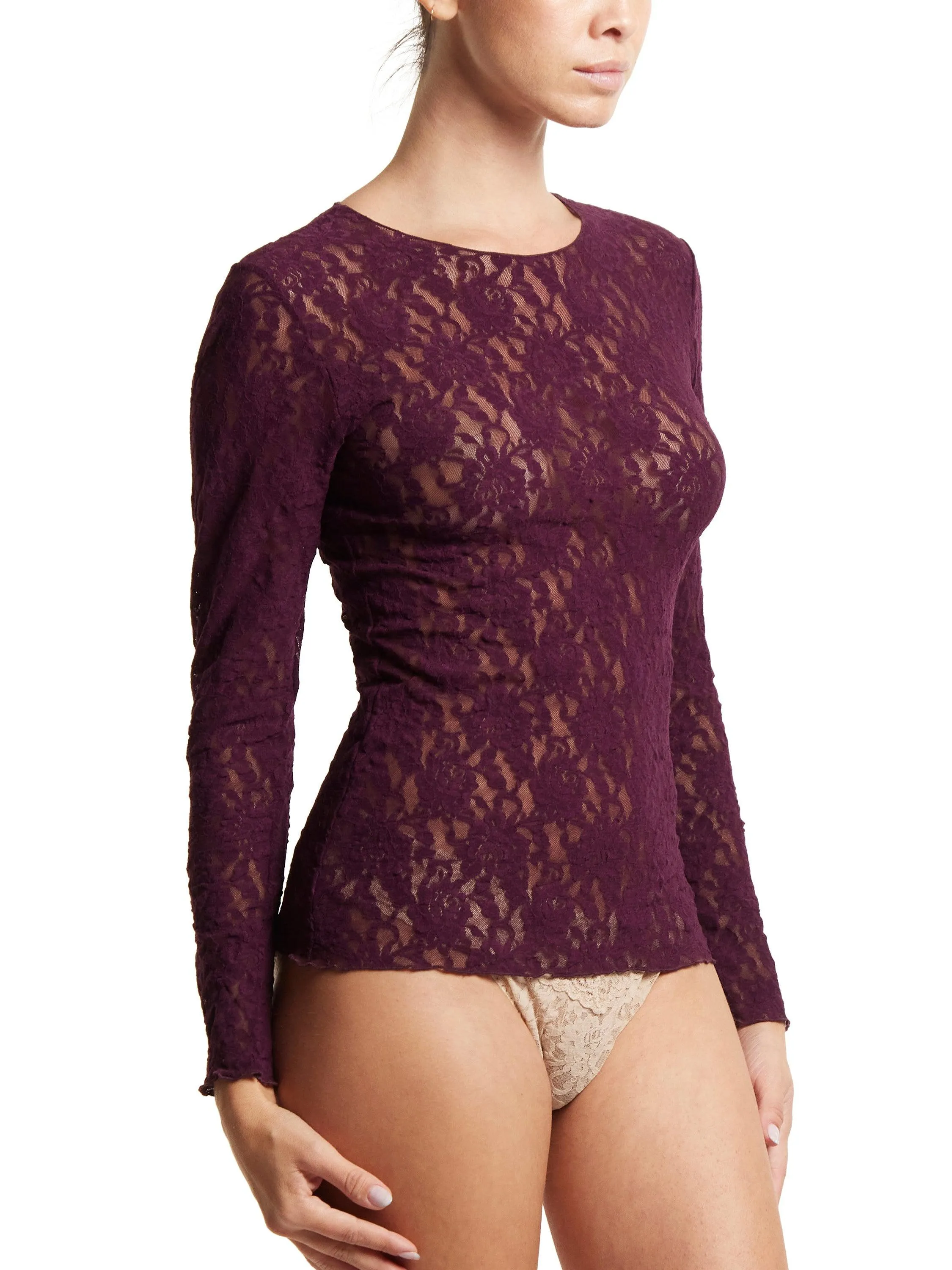 Signature Lace Long Sleeve Top Dried Cherry Red