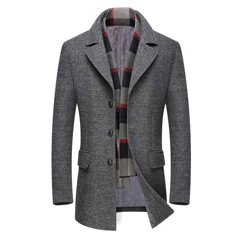 Simple Wool Blends Woolen Pea Coat Male Trench Coat