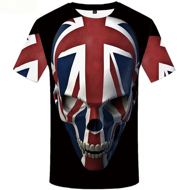 Skull T shirts Men Black Tshirts Cool Gothic T-shirts 3d Punk Rock T shirts Funny United Kingdom Tshirt Anime Short Sleeve