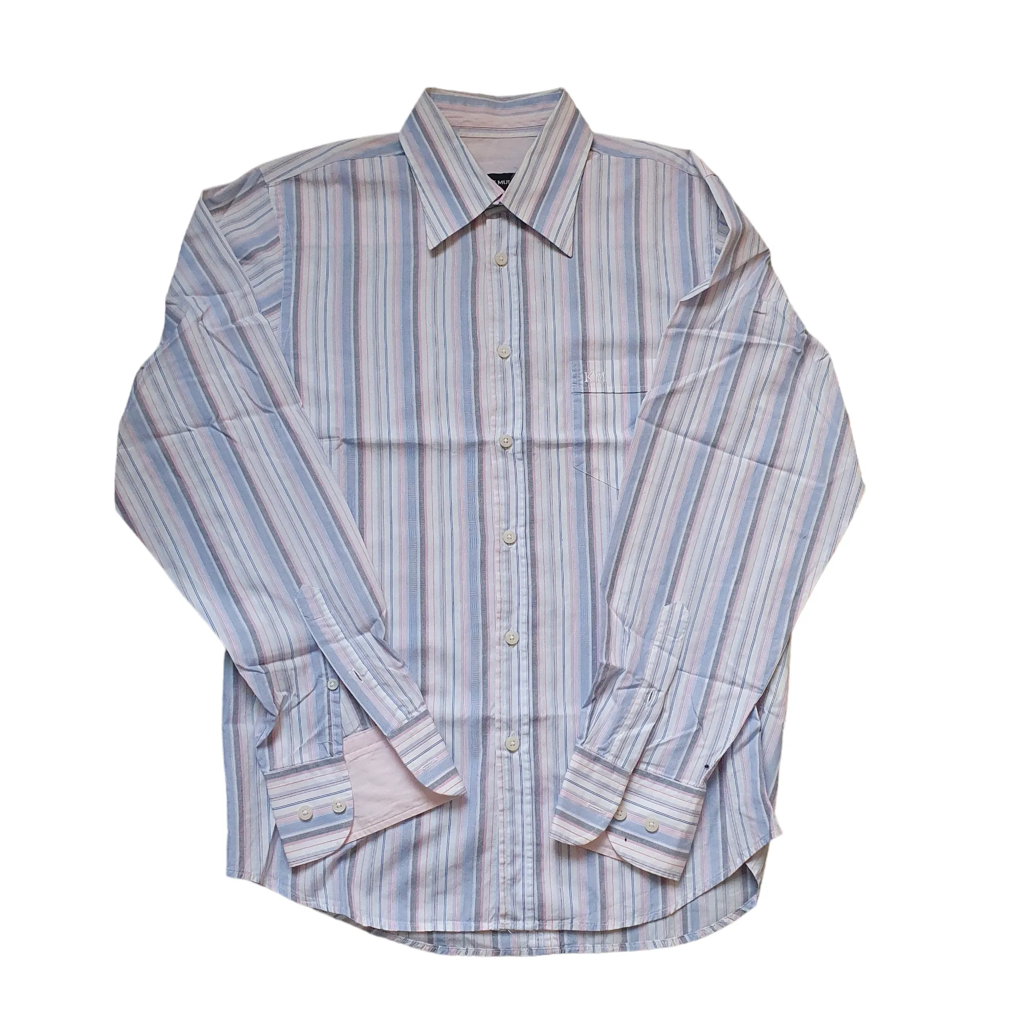 Stipe Cotton Oversized Pink Grey Baby Blue White 100% Cotton - Medium - Kurt Muller - Shadow Stripe Shirt