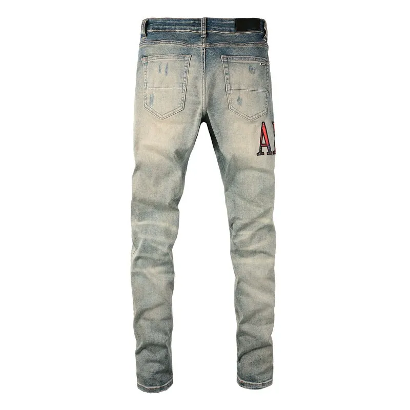 Streetwear Stretch Letter Printed Men Jeans