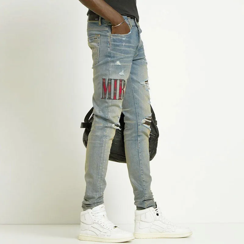 Streetwear Stretch Letter Printed Men Jeans