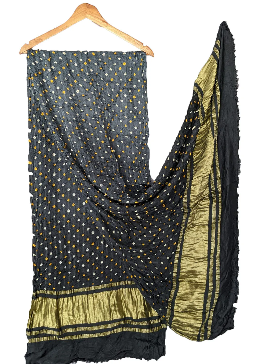 Stylish Black & Grey Bandhani Modal Silk Dupatta with Tissue Border - Perfect for Any Occasion!