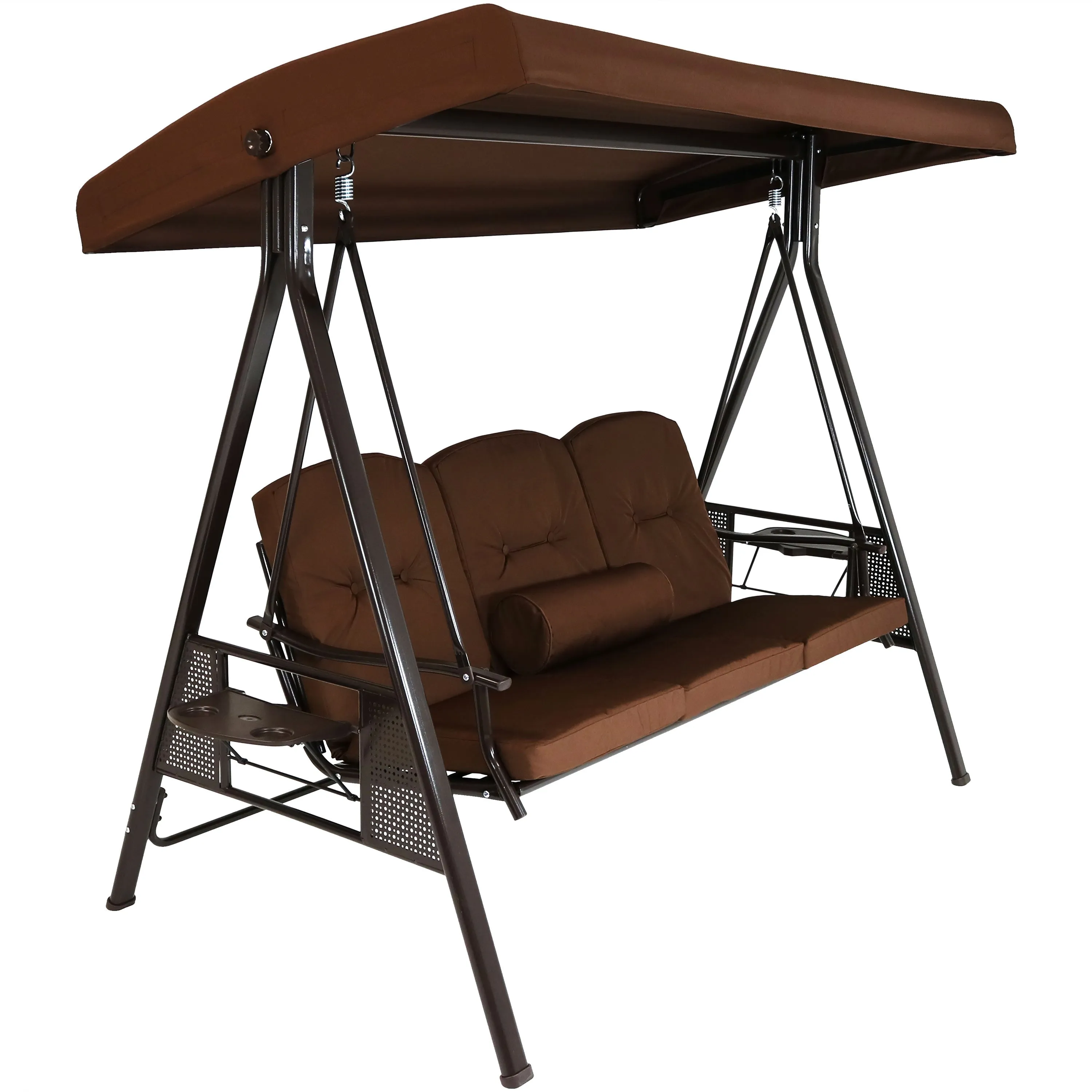 Sunnydaze 3-Person Patio Swing with Adjustable Canopy and Cushions