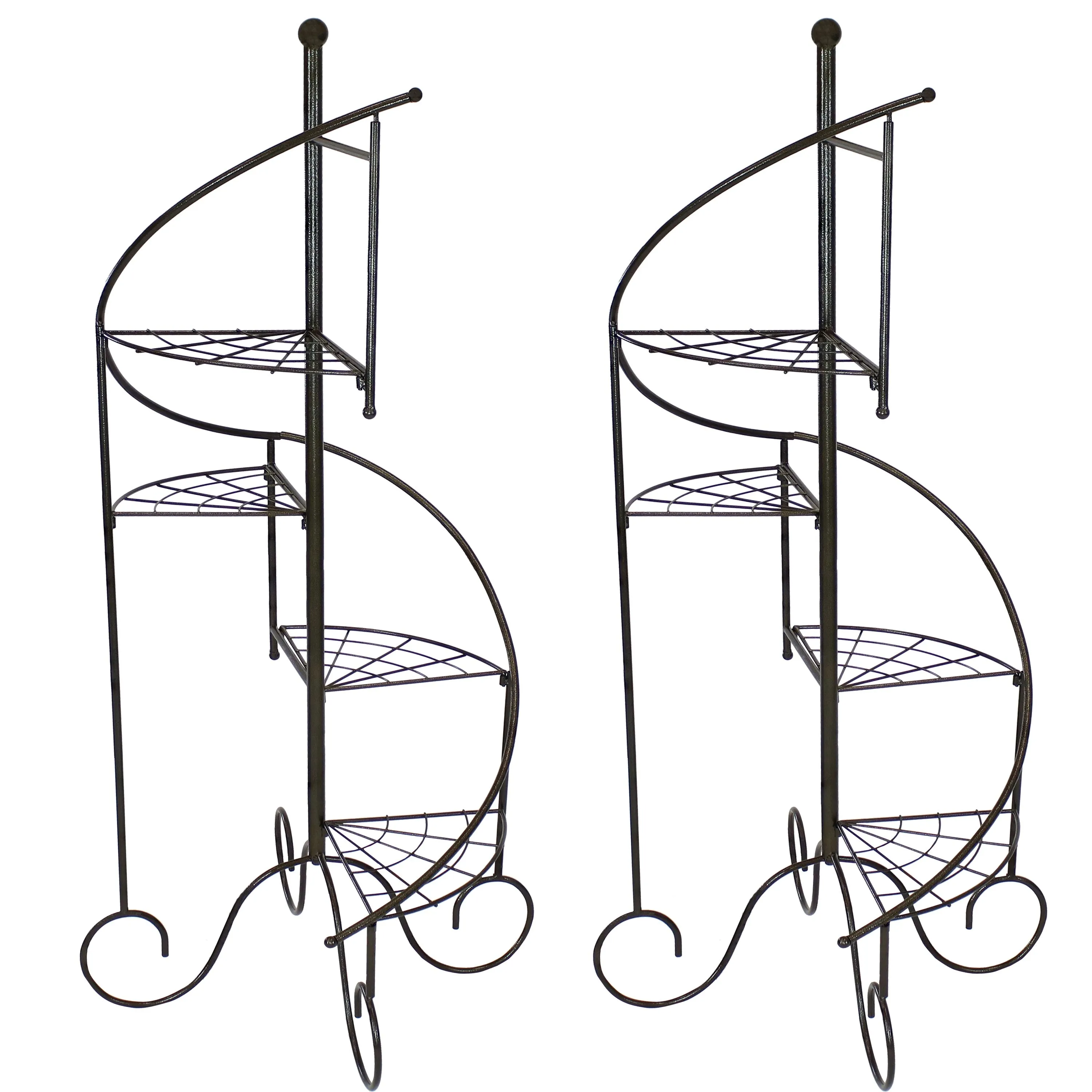 Sunnydaze 4-Tier Spiral Staircase Iron Plant Stand - Set of 2