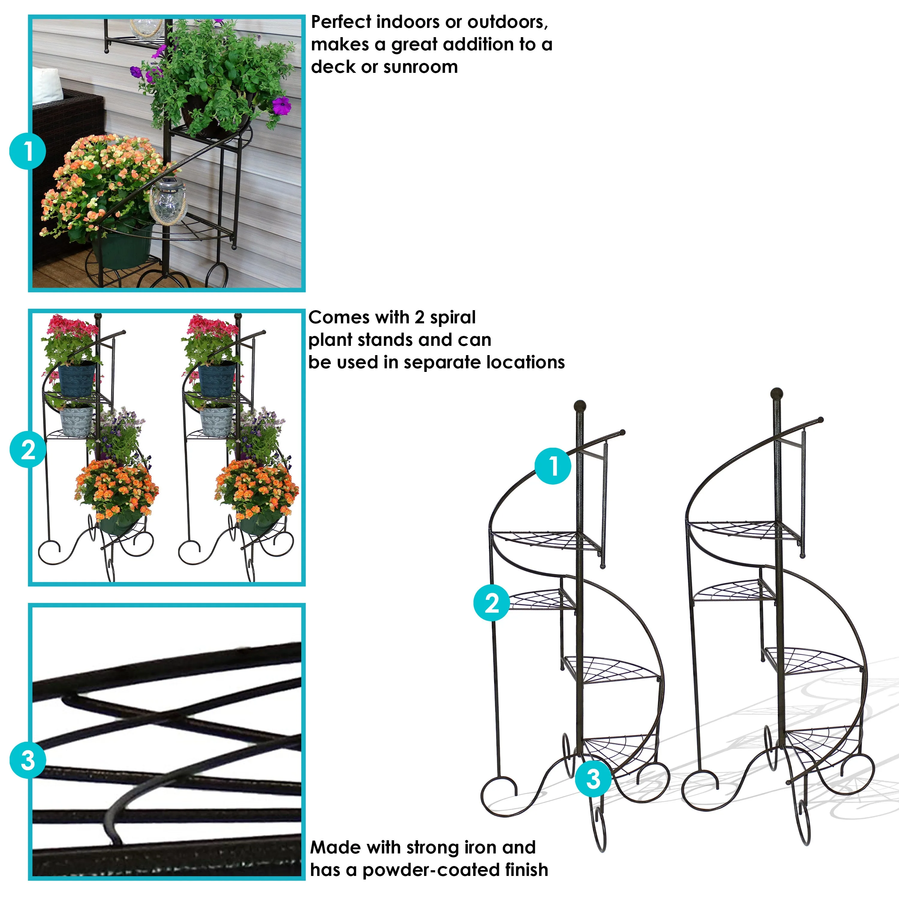 Sunnydaze 4-Tier Spiral Staircase Iron Plant Stand - Set of 2