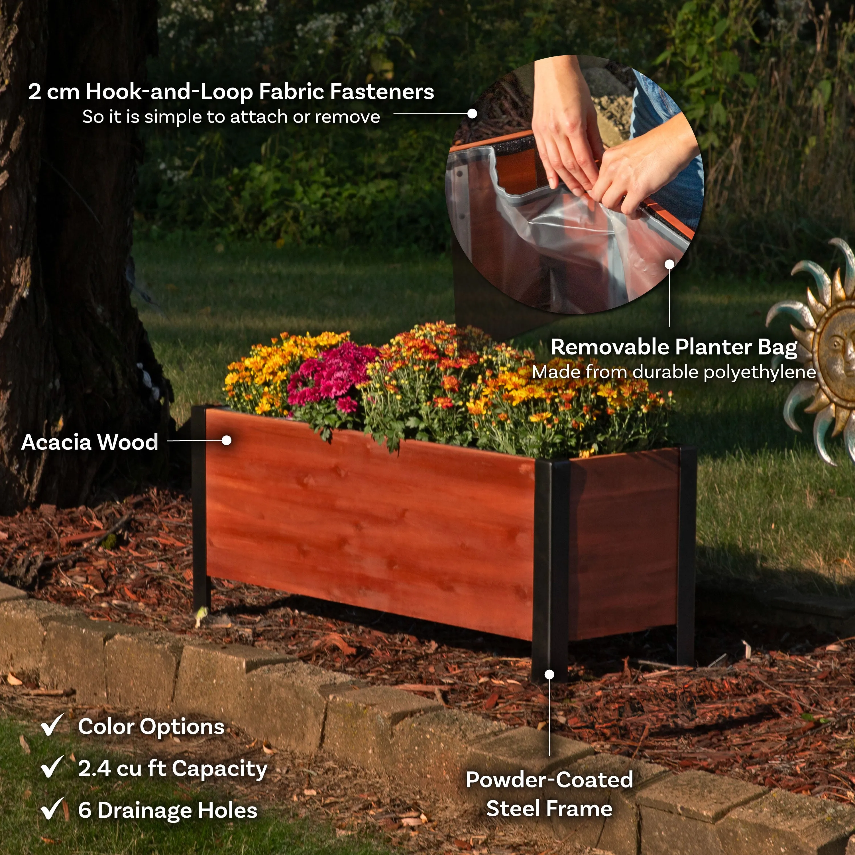 Sunnydaze Acacia Wood Raised Garden Bed Planter Box - 14.75" H