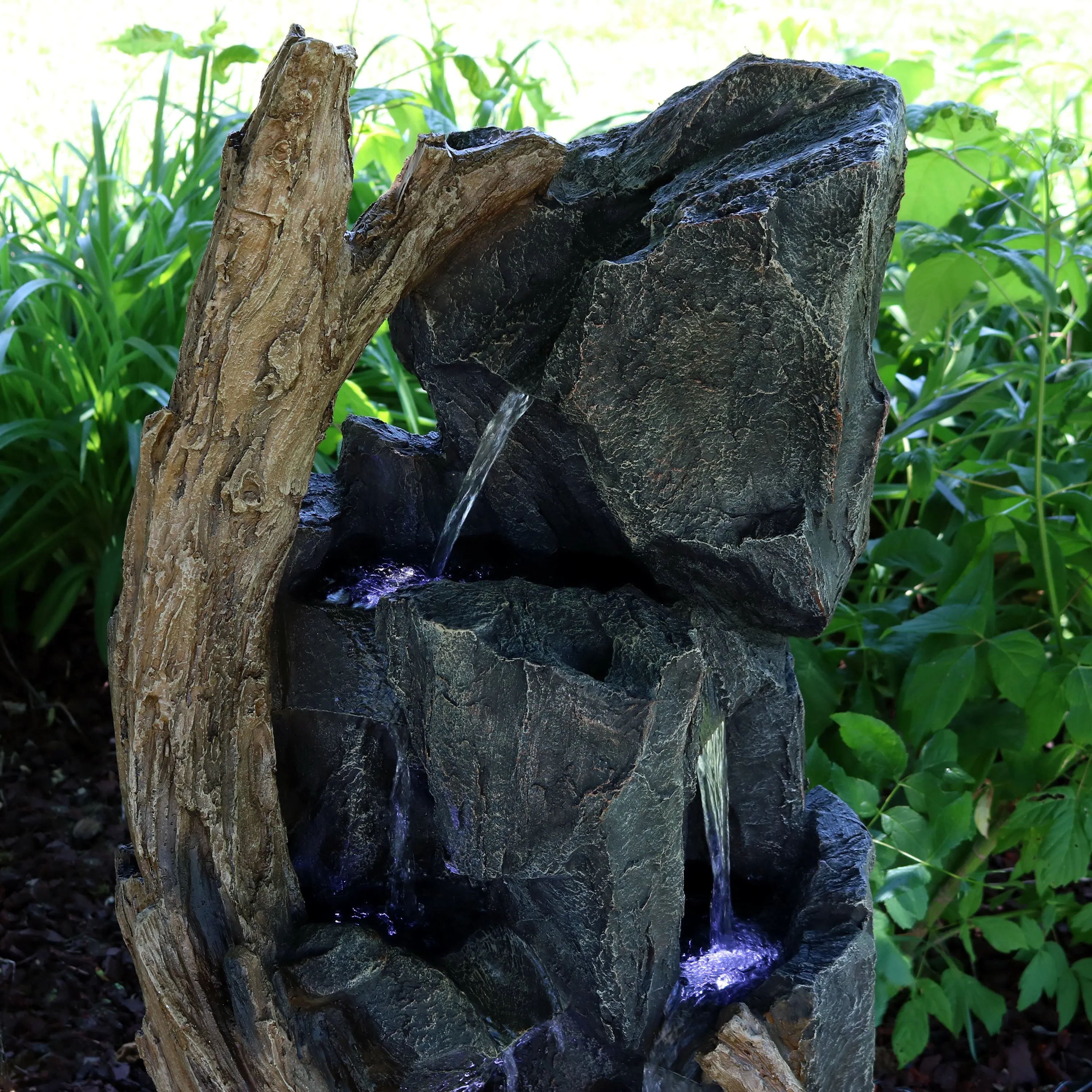 Sunnydaze Cascading Mountainside Outdoor Fountain with LED Light - 35"