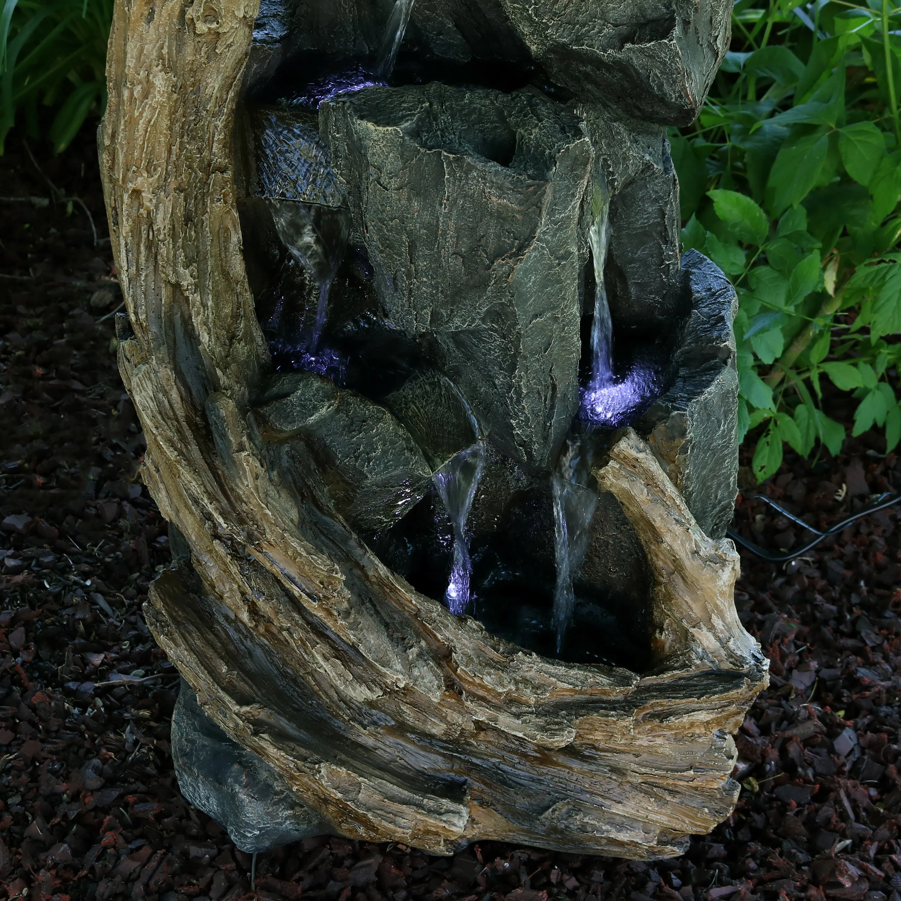 Sunnydaze Cascading Mountainside Outdoor Fountain with LED Light - 35"