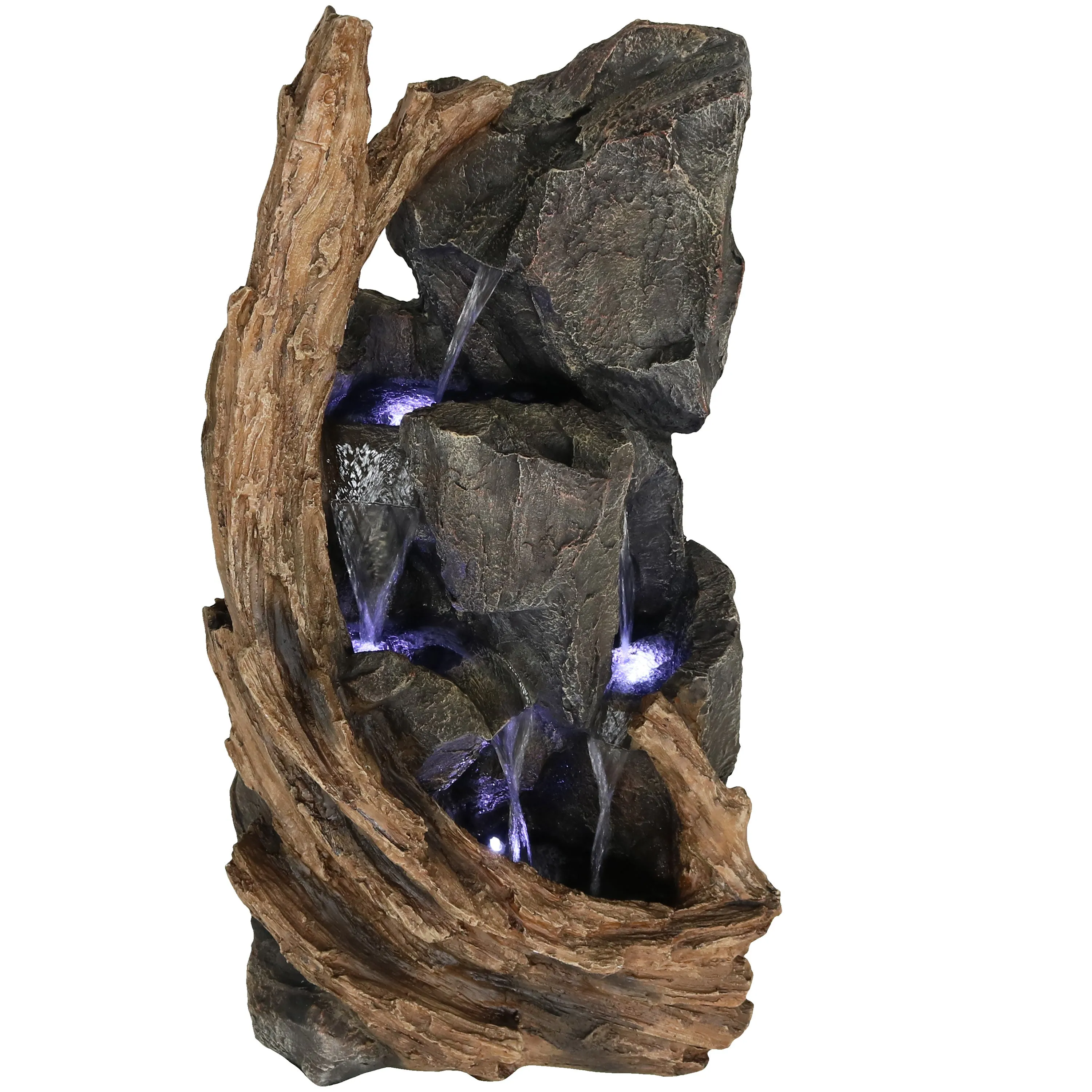 Sunnydaze Cascading Mountainside Outdoor Fountain with LED Light - 35"