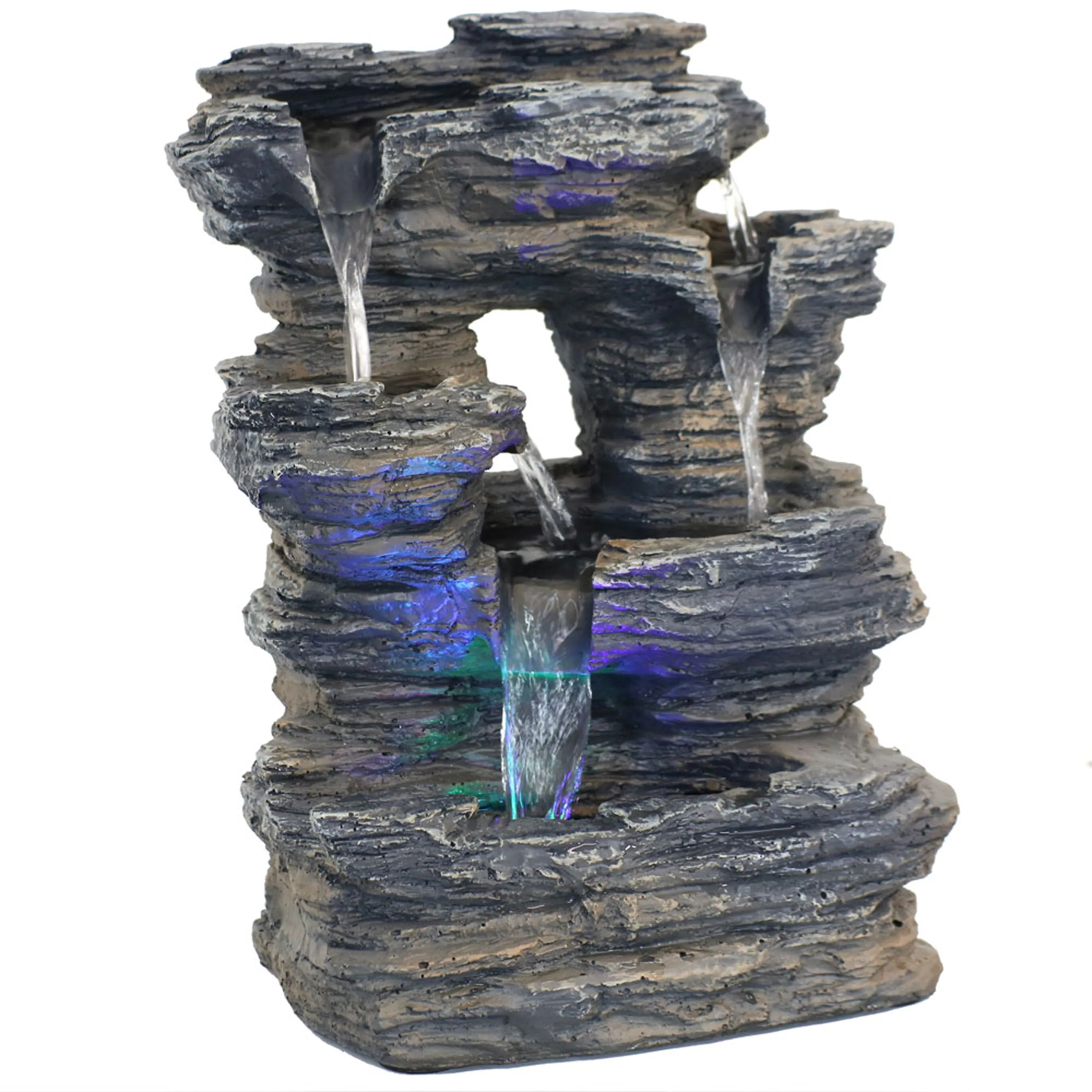 Sunnydaze Five Stream Rock Cavern Indoor Tabletop Water Fountain with LED Lights - 13"