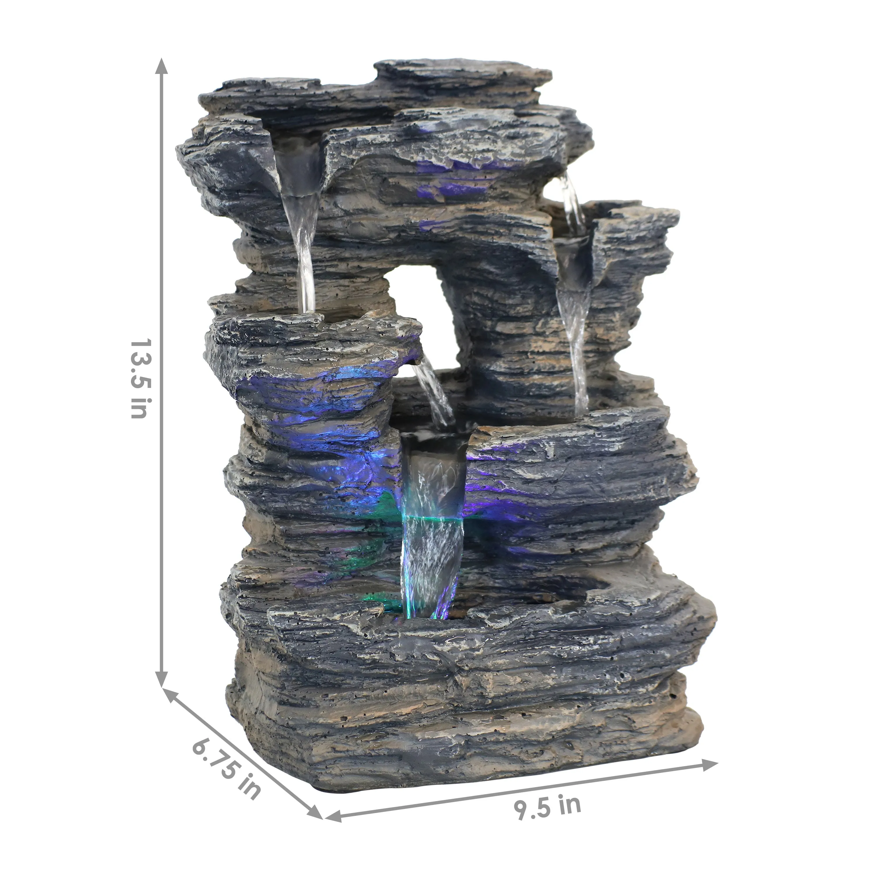 Sunnydaze Five Stream Rock Cavern Indoor Tabletop Water Fountain with LED Lights - 13"