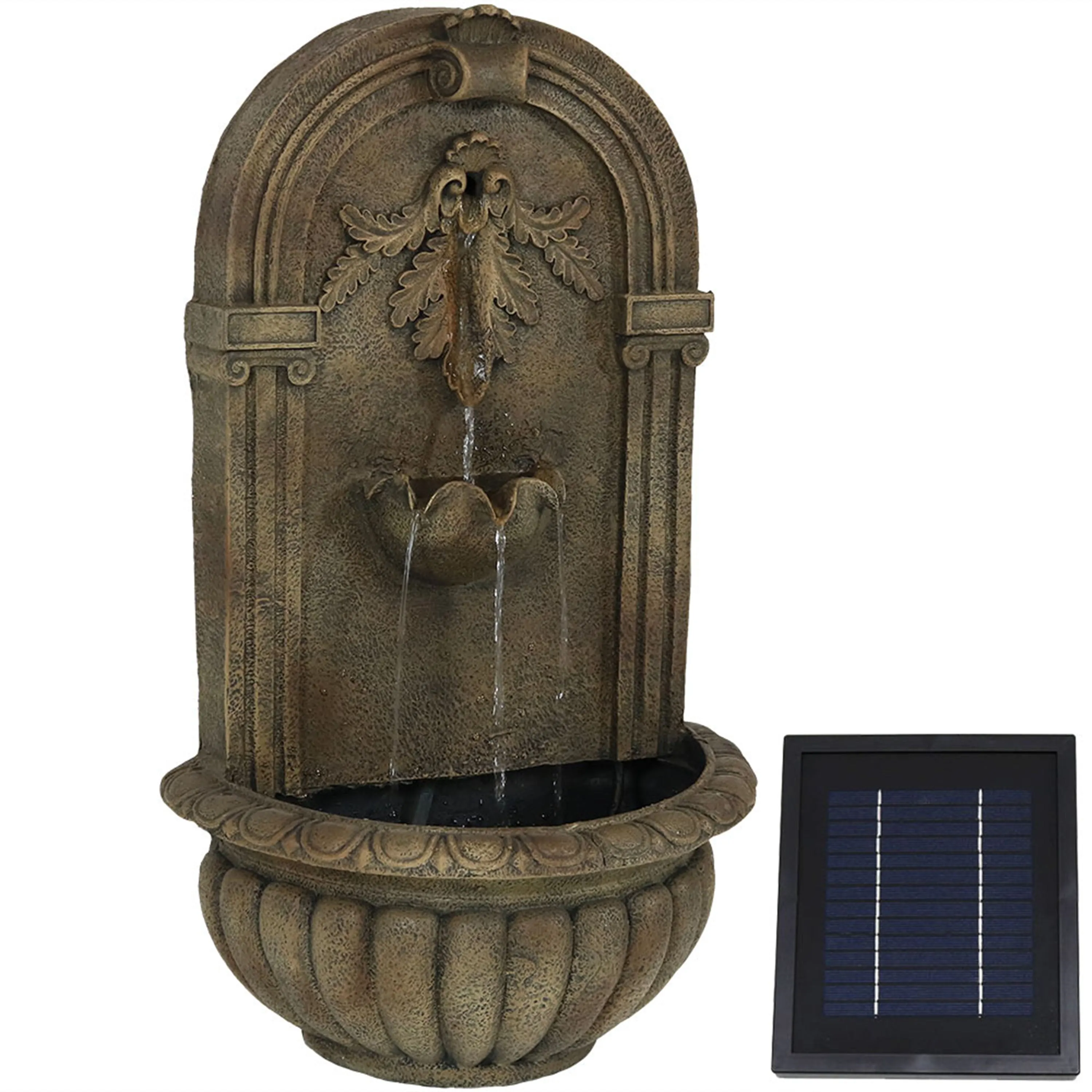 Sunnydaze Florence Solar Outdoor Wall Fountain - Battery Backup - Florentine