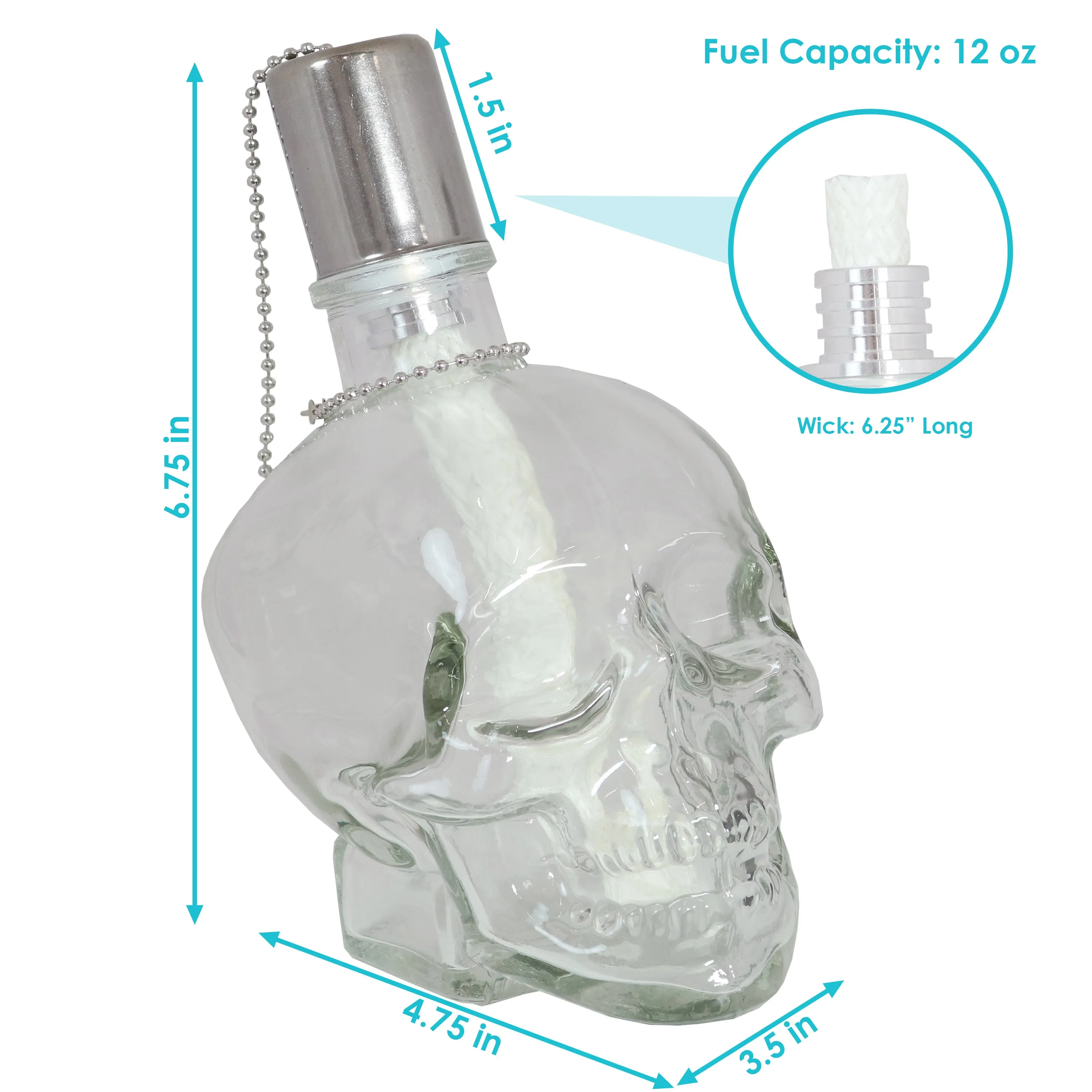 Sunnydaze Grinning Skull Glass Tabletop Torches - Black and Clear