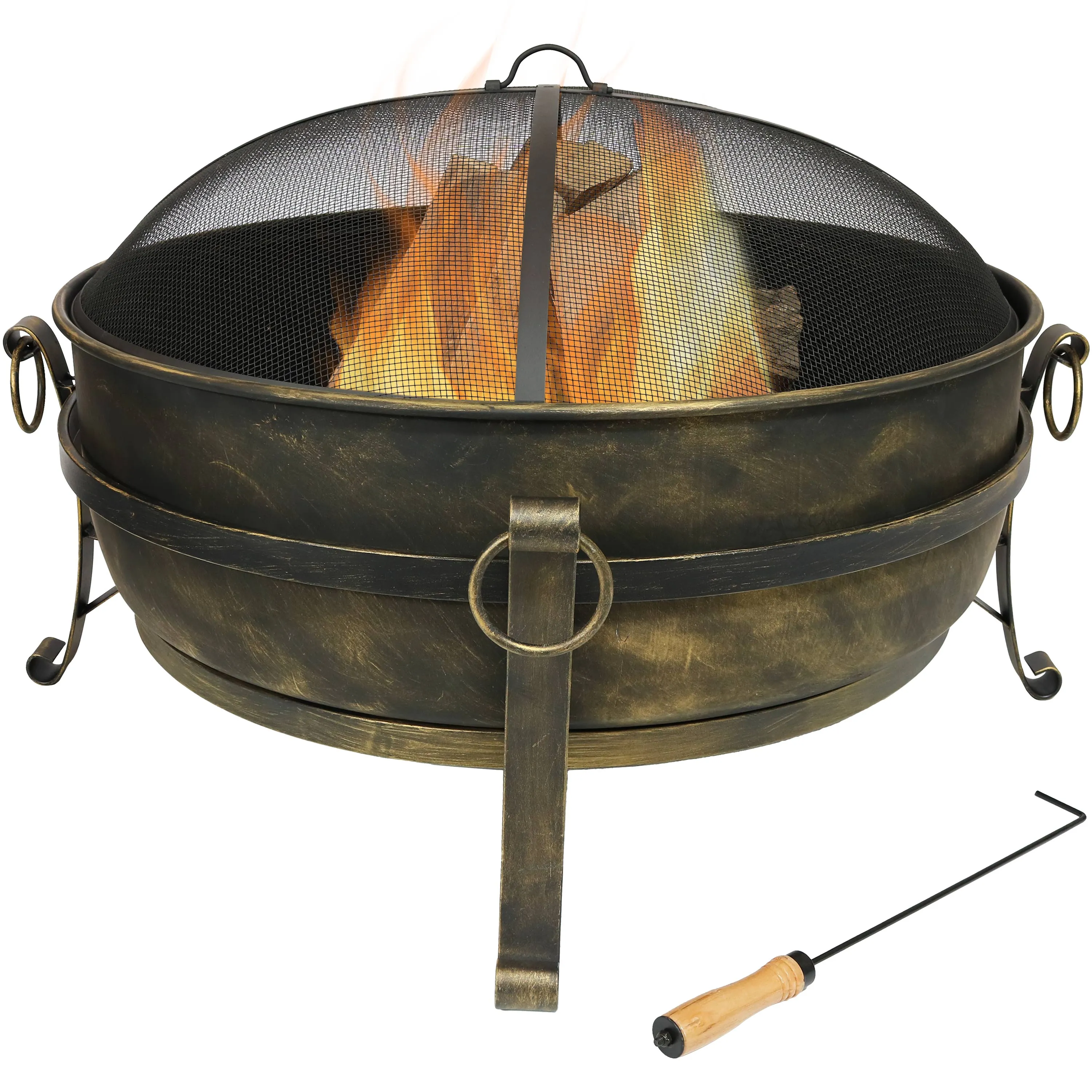 Sunnydaze Large Outdoor Cauldron Fire Pit with Spark Screen