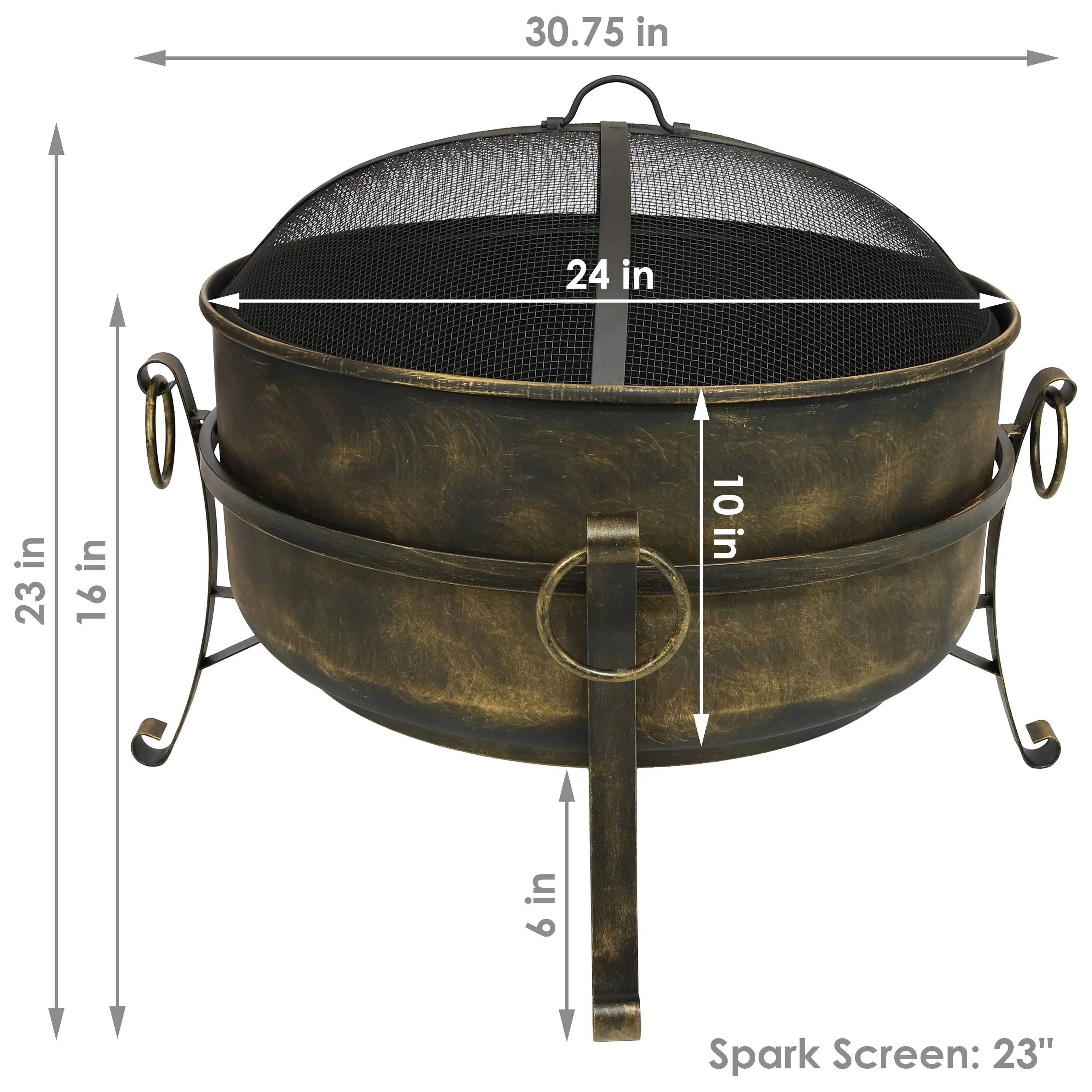 Sunnydaze Large Outdoor Cauldron Fire Pit with Spark Screen