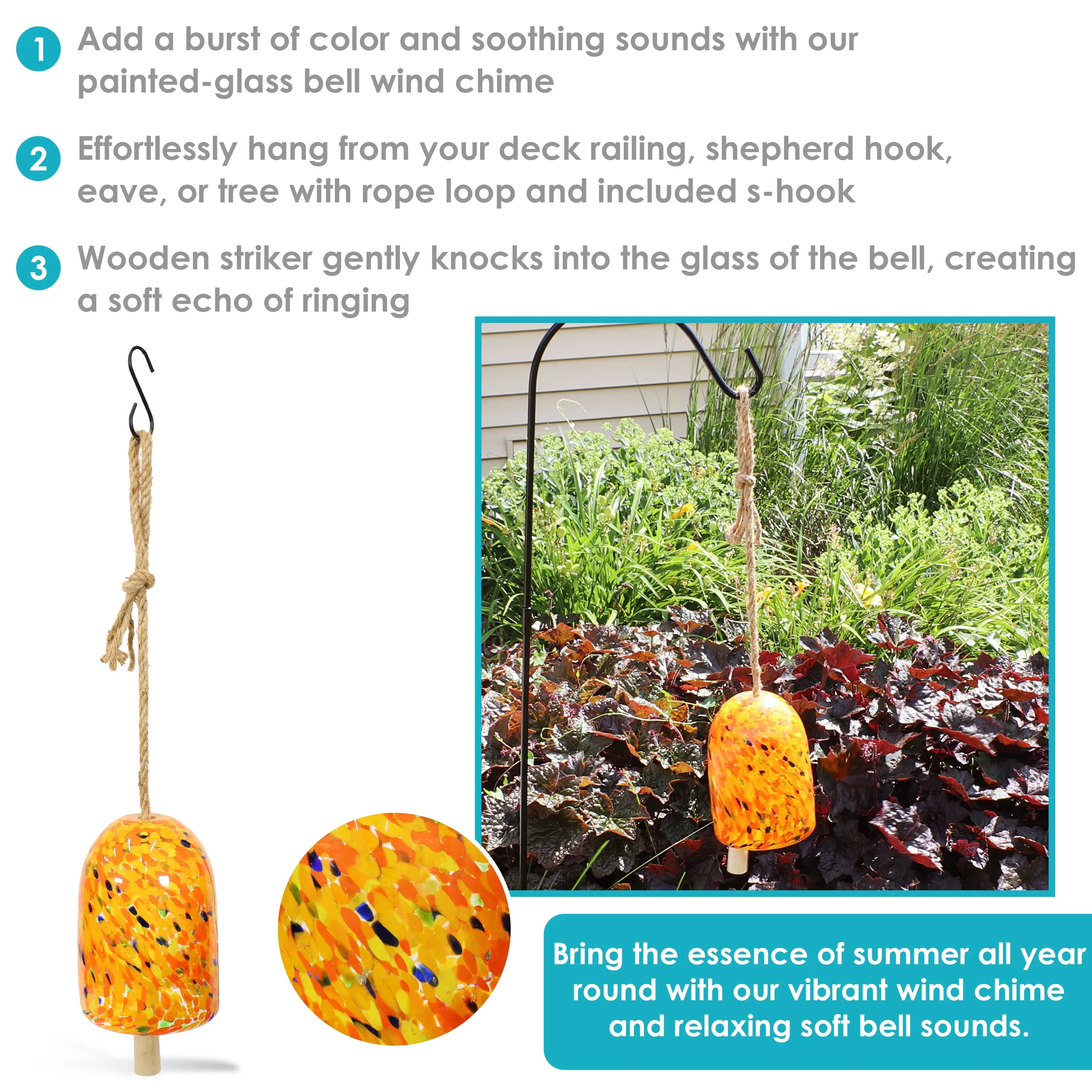 Sunnydaze Natural Melody Glass Wind Bell Chime