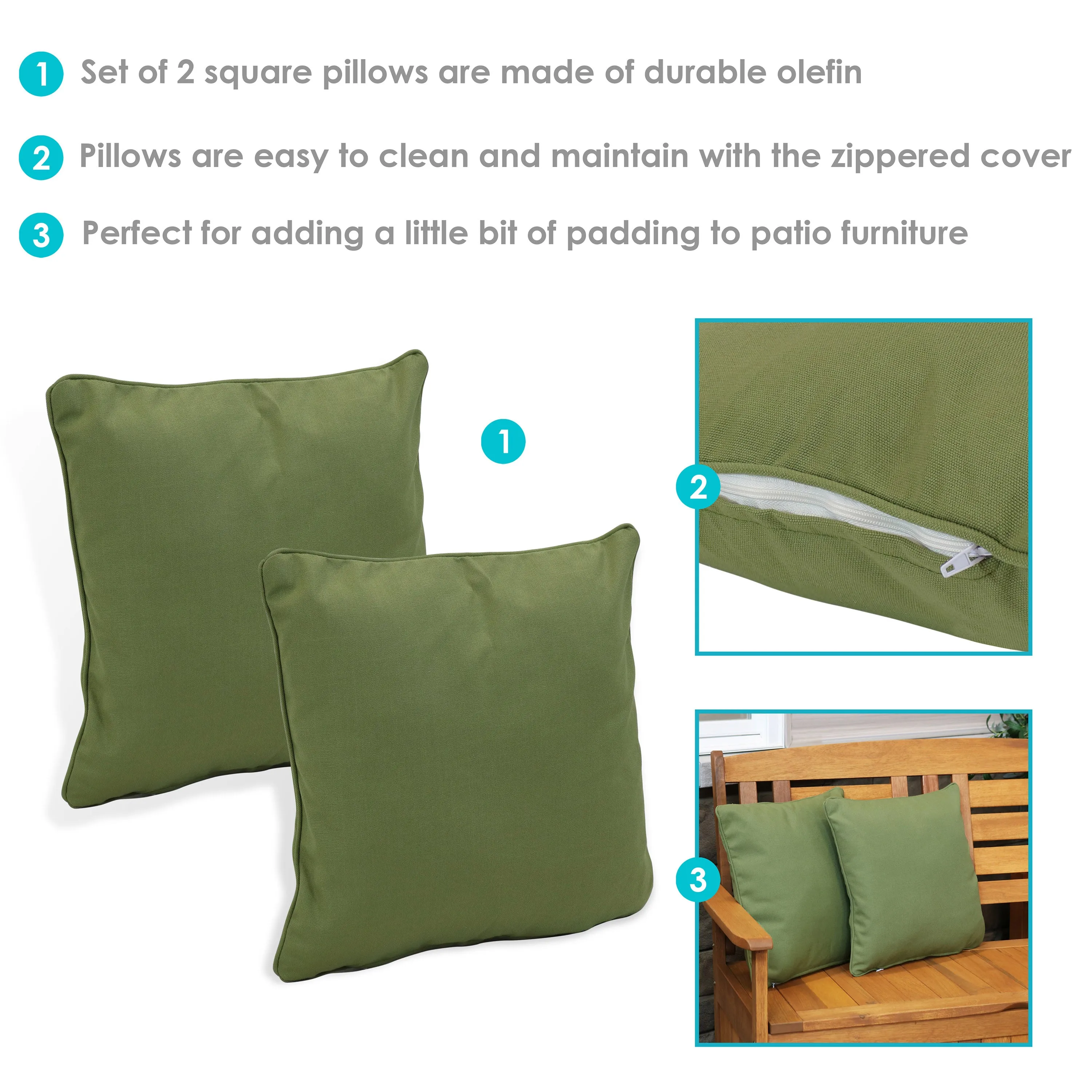 Sunnydaze Set of 2 Olefin Patio Outdoor Throw Pillows - 16" Square