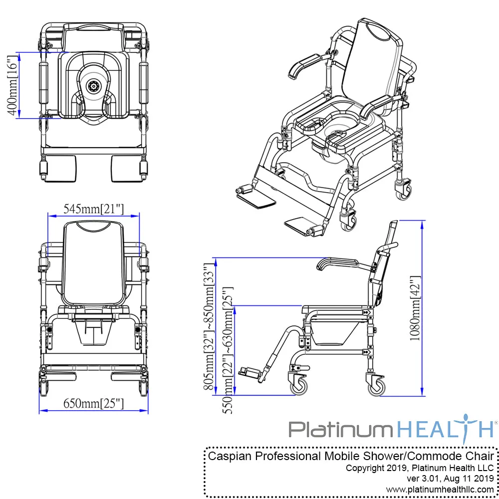 The Caspian Professional Mobile Shower Commode Chair