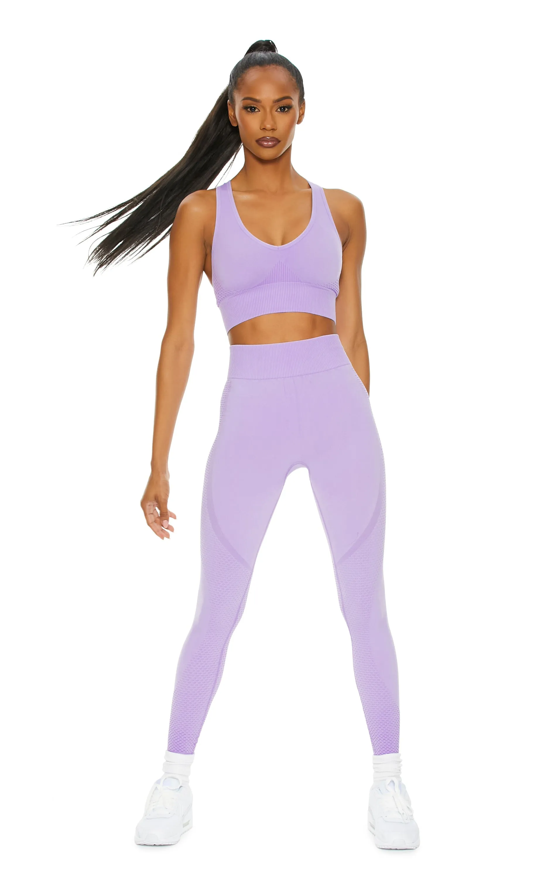 Total Boss Seamless Supportive Honeycomb Padded Racerback Sports Bra | Lilac