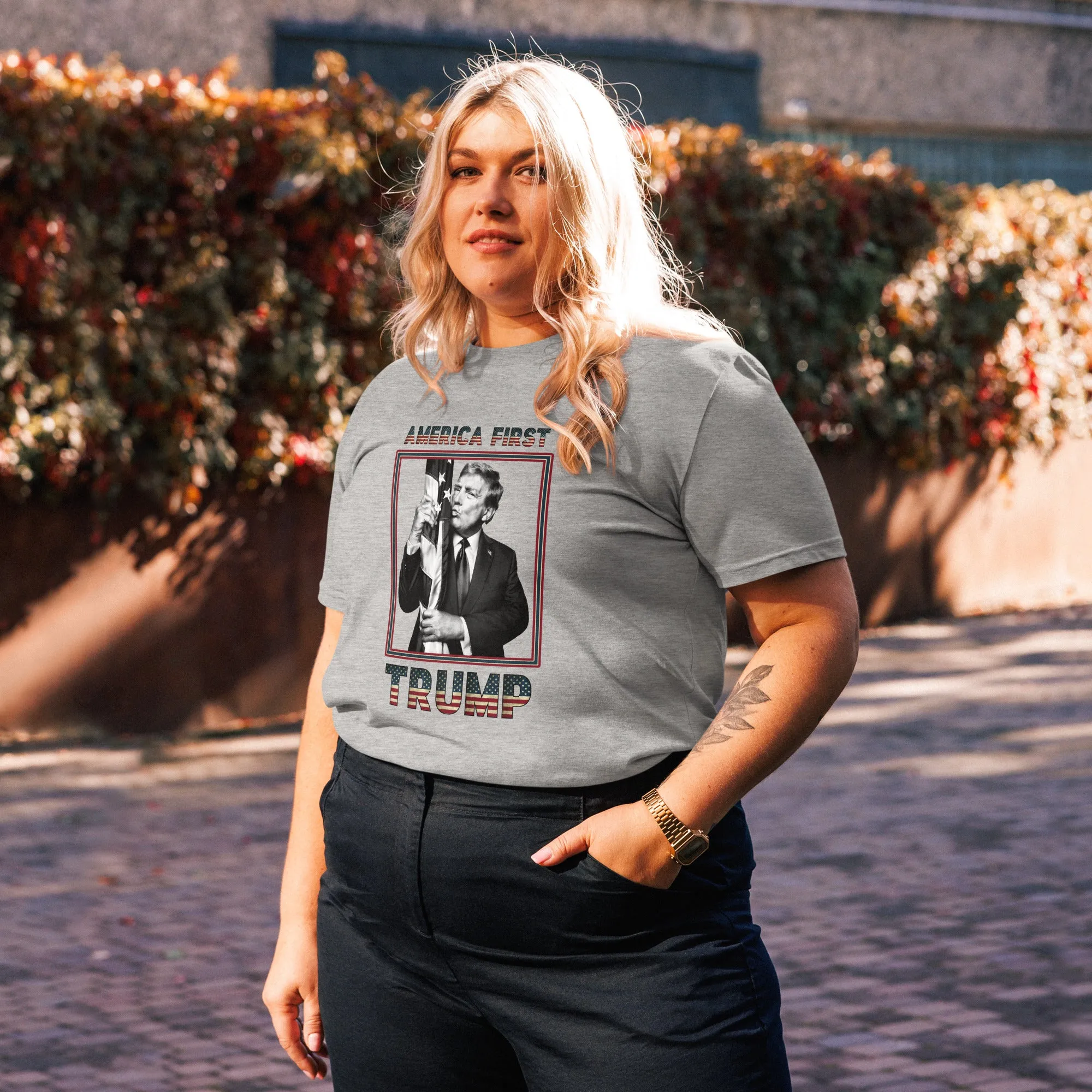 Trump America First Organic Cotton T-Shirt – Unisex & Eco-Friendly