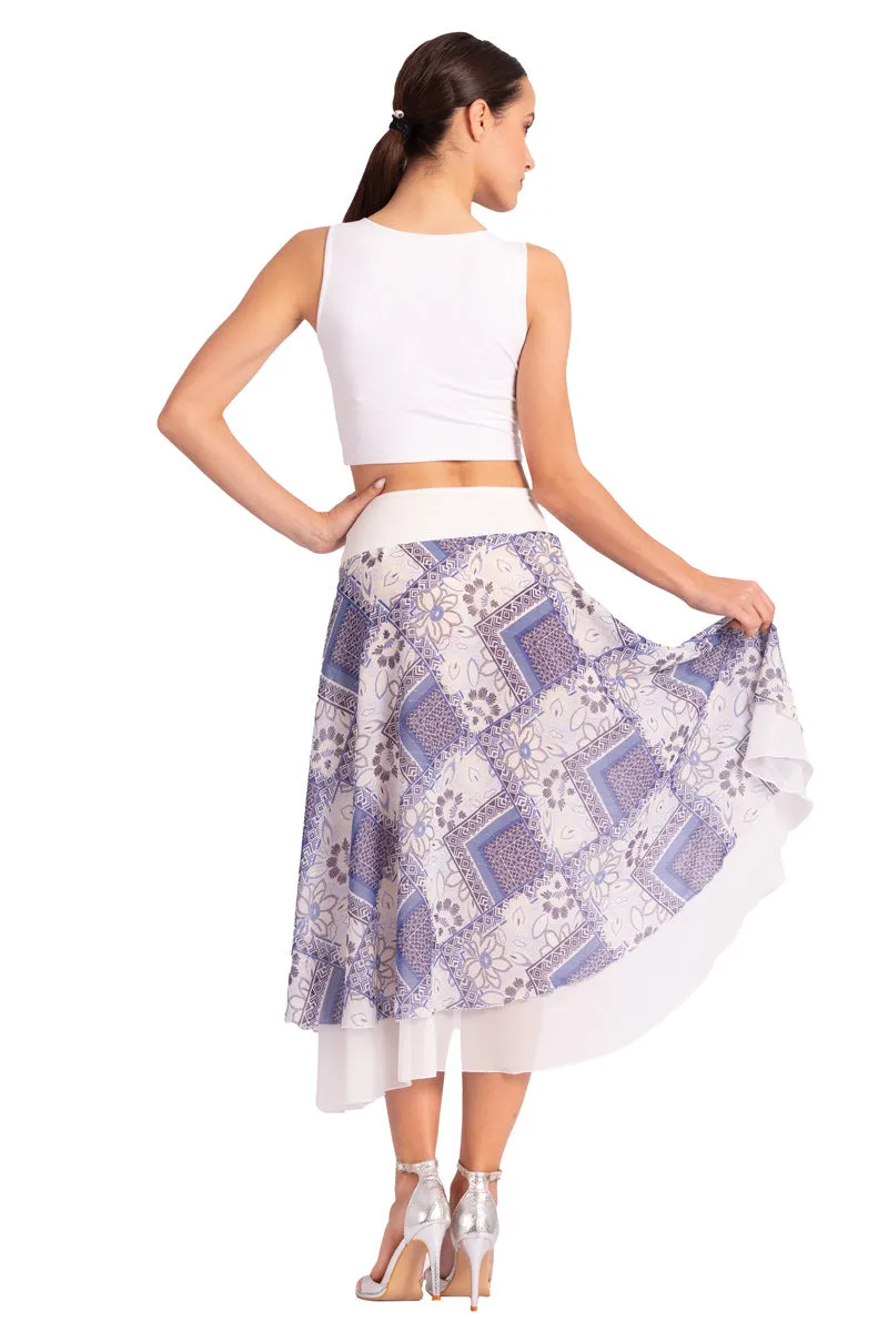 Two-layer Blue Mixed Print Georgette Dance Skirt