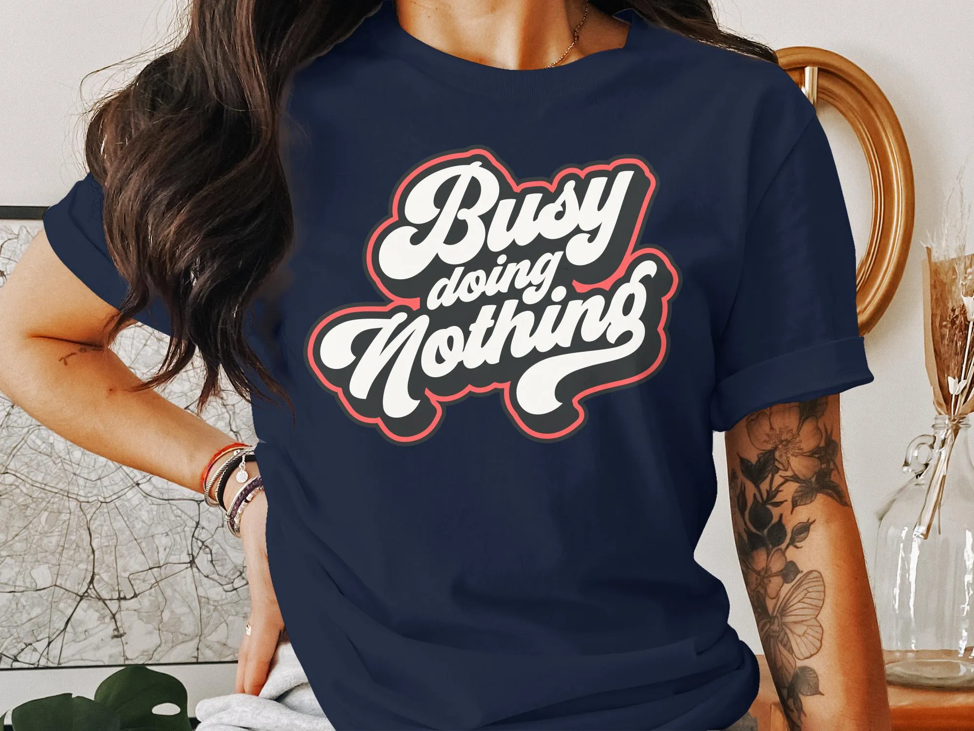 Unisex 'Busy Doing Nothing' T-Shirt, Casual Comfortable Tee, Black and White Typography, Relaxation and Lounge Wear, All Sizes