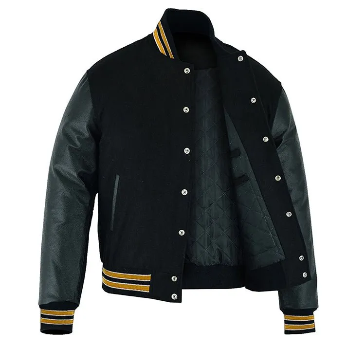 Varsity Jacket - Solid Black/Multi Gold Trim