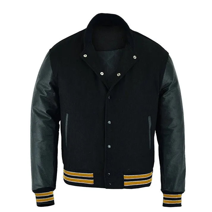 Varsity Jacket - Solid Black/Multi Gold Trim