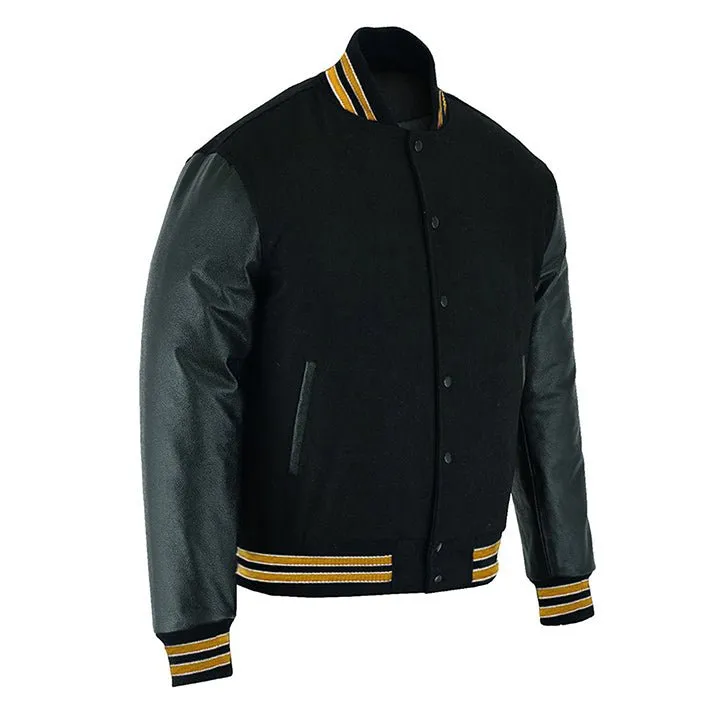 Varsity Jacket - Solid Black/Multi Gold Trim