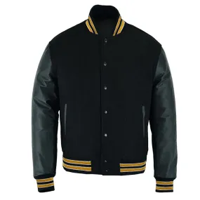 Varsity Jacket - Solid Black/Multi Gold Trim