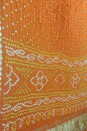 Vibrant Orange Bandhani Silk Saree with Gajji Detail