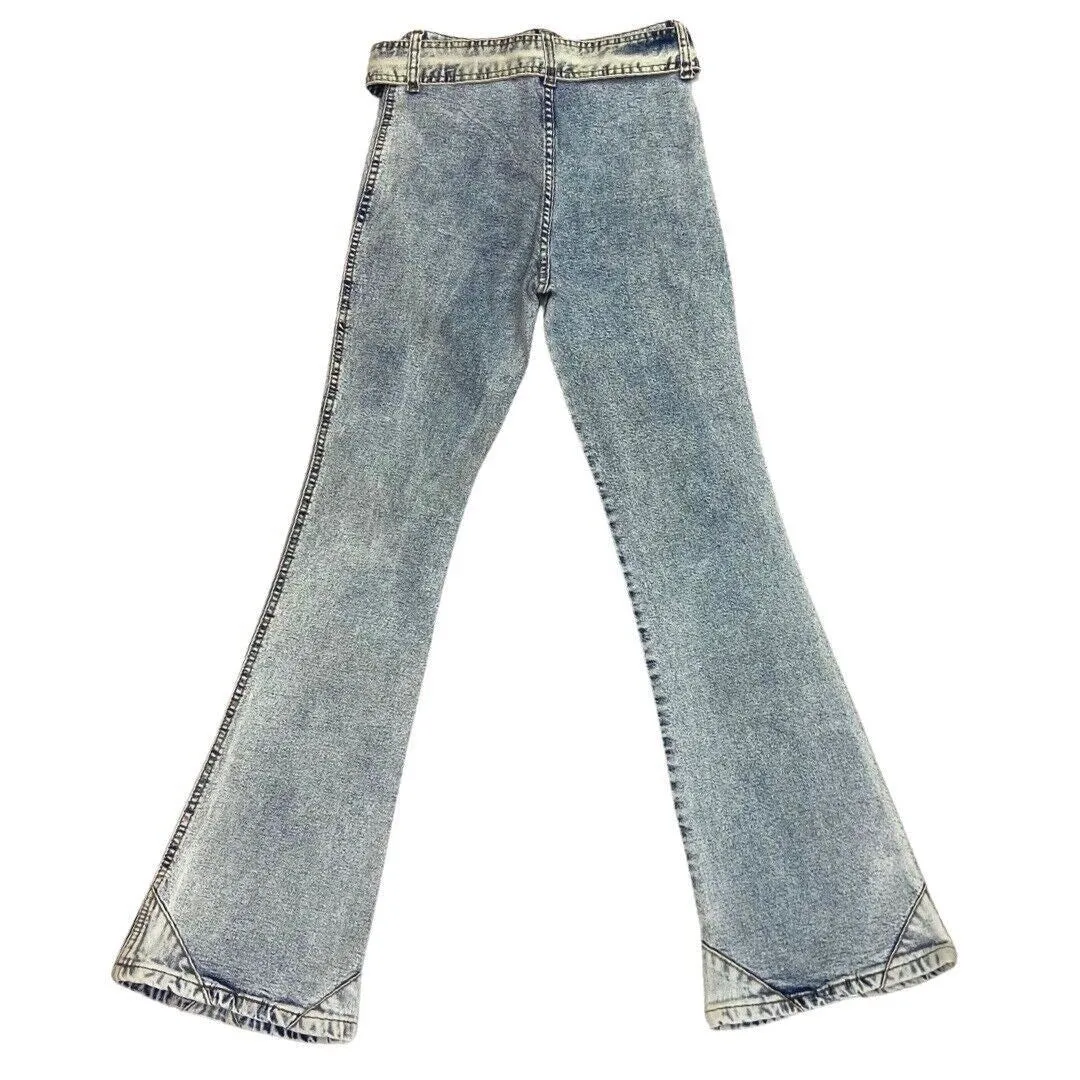 Vintage 90s Y2K Acid Wash Denim Flared Belted High Rise Jeans 4 XS