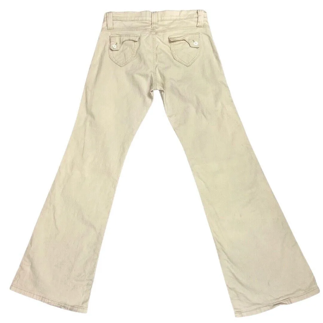 Vintage 90s Y2K Beige Denim Flared Low Rise Jeans 10 12 M