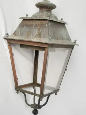 Vintage French copper street pendant lantern w/ verdigris patina 28¼" x 15"