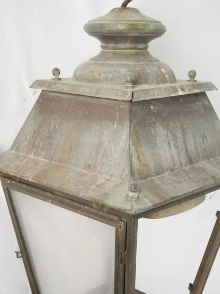 Vintage French copper street pendant lantern w/ verdigris patina 28¼" x 15"